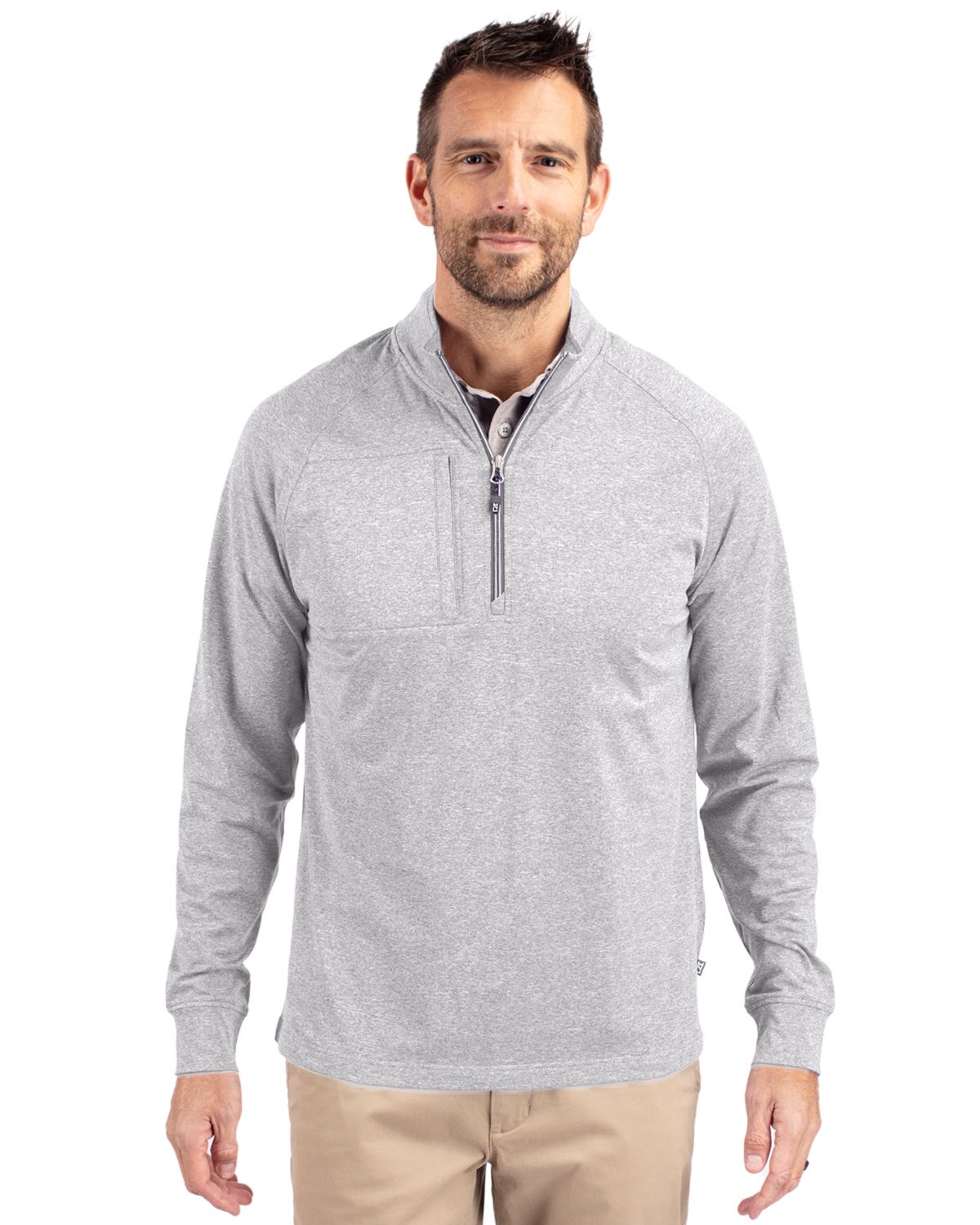 Cutter & Buck Adapt Recycled Soft Knit Stretch Mens Big & Tall Heathered Quarter Zip Pullover