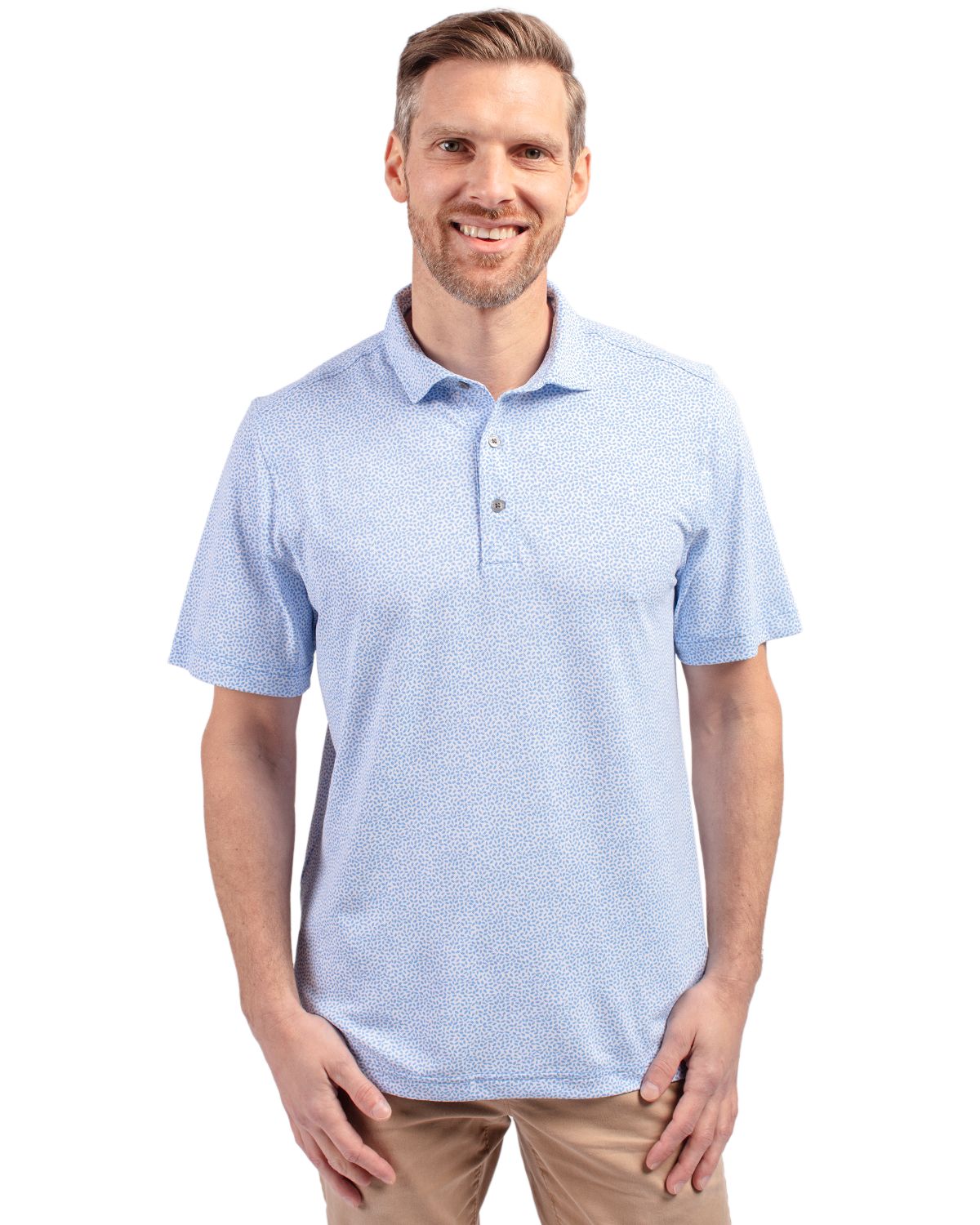 Cutter & Buck Virtue Recycled Botanical Print Featherlight Pique Mens  Polo