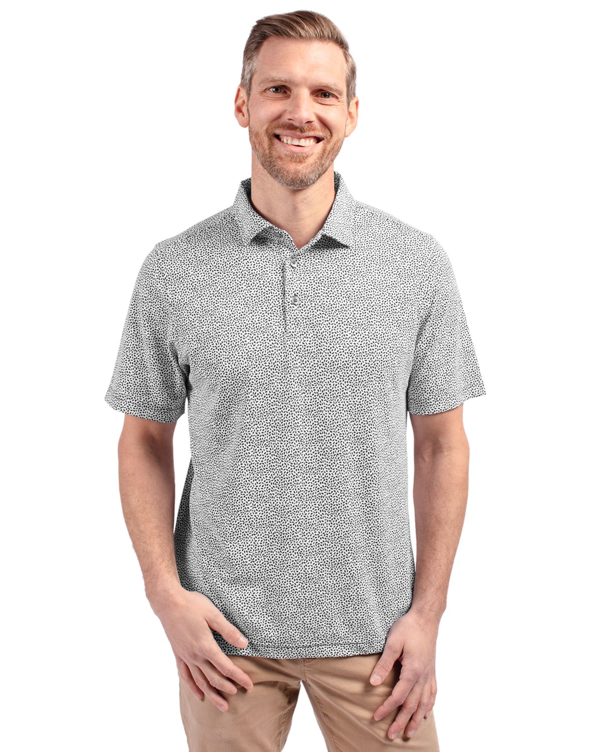 Cutter & Buck Virtue Recycled Botanical Print Featherlight Pique Mens  Polo