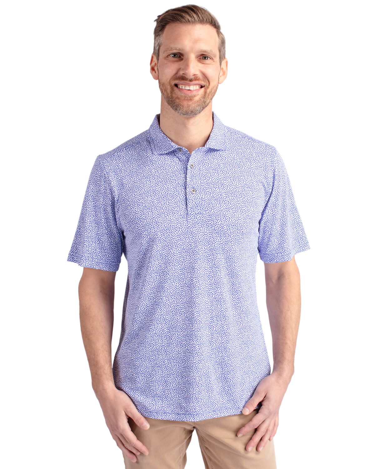 Cutter & Buck Virtue Recycled Botanical Print Featherlight Pique Mens  Polo