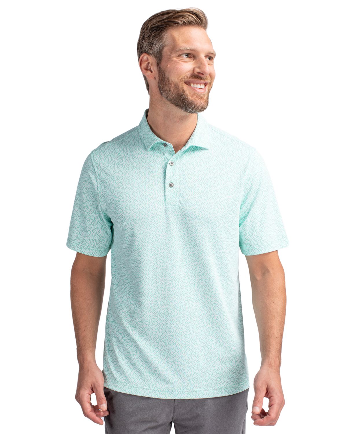 Cutter & Buck Virtue Recycled Botanical Print Featherlight Pique Mens  Polo