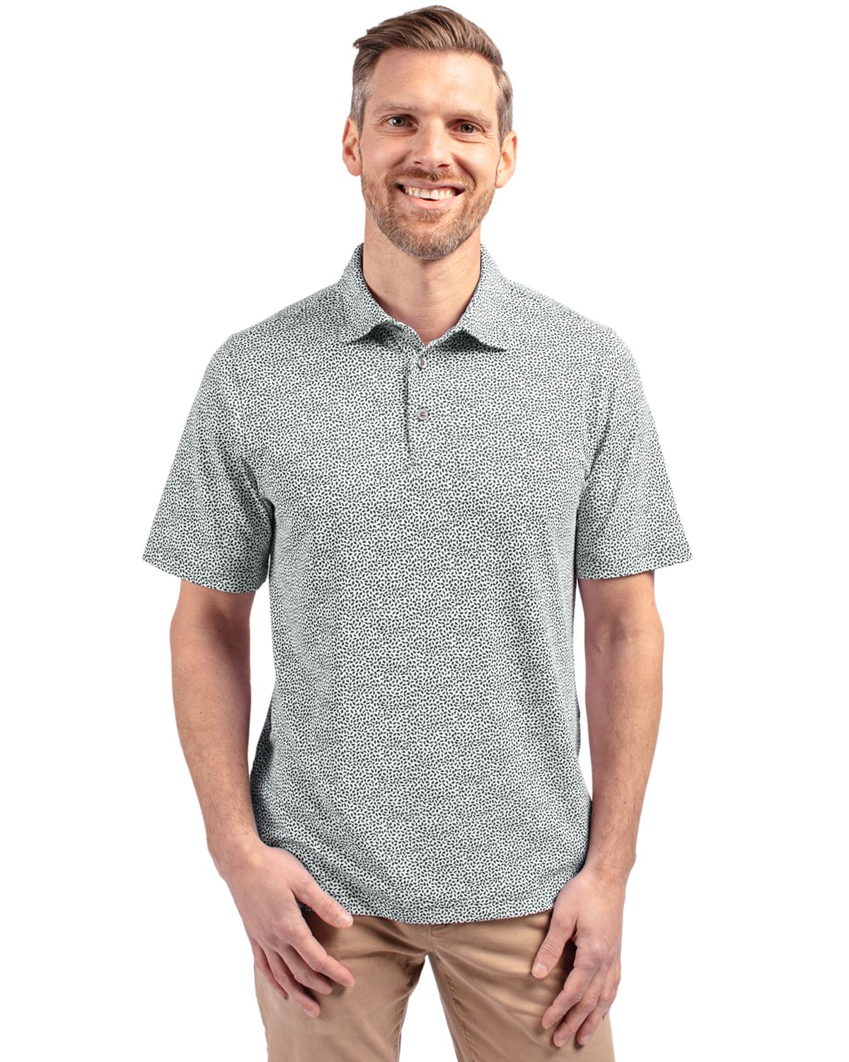 Cutter & Buck Virtue Recycled Botanical Print Featherlight Pique Mens  Polo