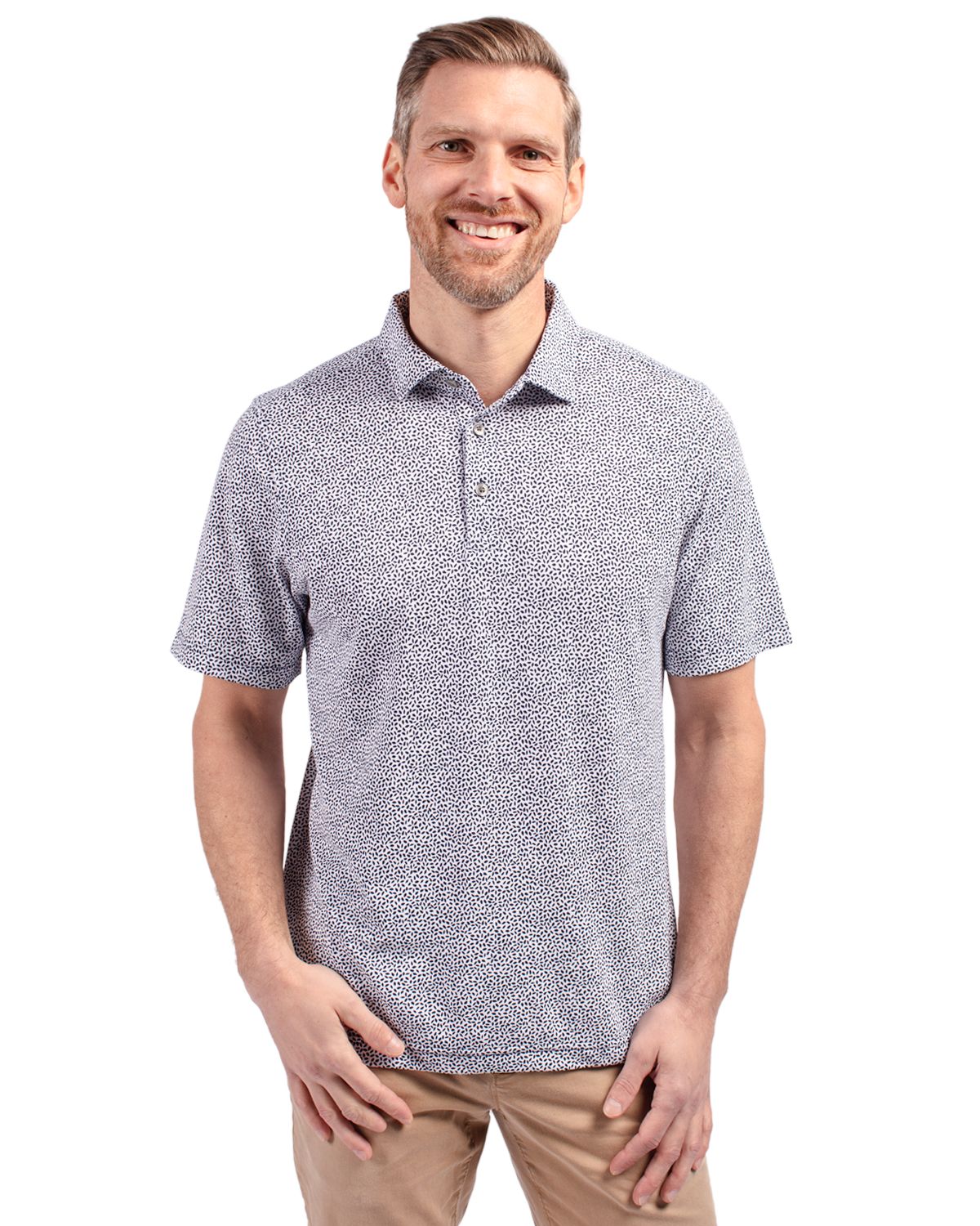 Cutter & Buck Virtue Recycled Botanical Print Featherlight Pique Mens  Polo