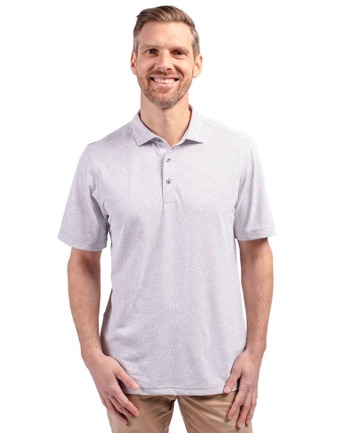 Cutter & Buck Virtue Recycled Botanical Print Featherlight Pique Mens  Polo