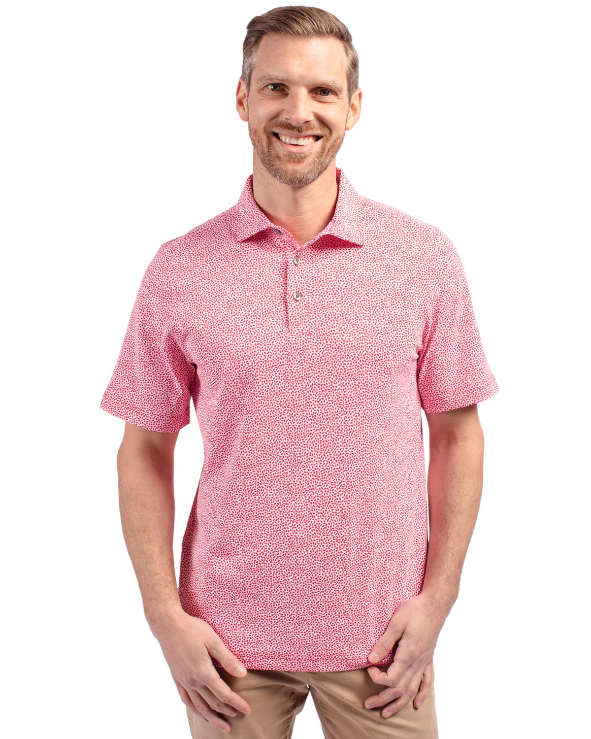Cutter & Buck Virtue Recycled Botanical Print Featherlight Pique Mens  Polo