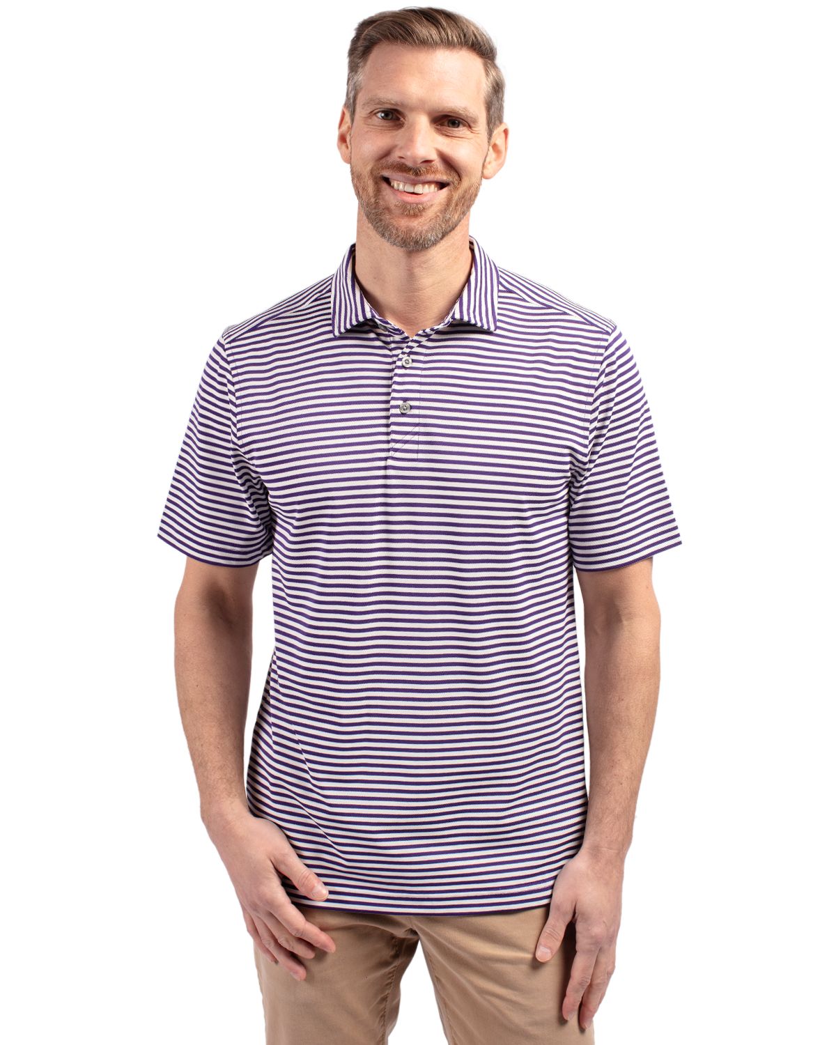 Cutter & Buck Virtue Recycled Stripe Featherlight Pique Mens Big & Tall Polo