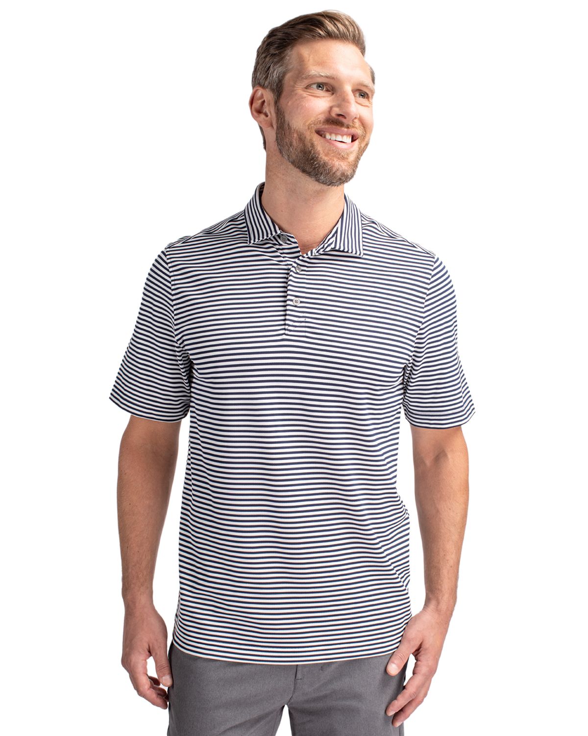 Cutter & Buck Virtue Recycled Stripe Featherlight Pique Mens Polo