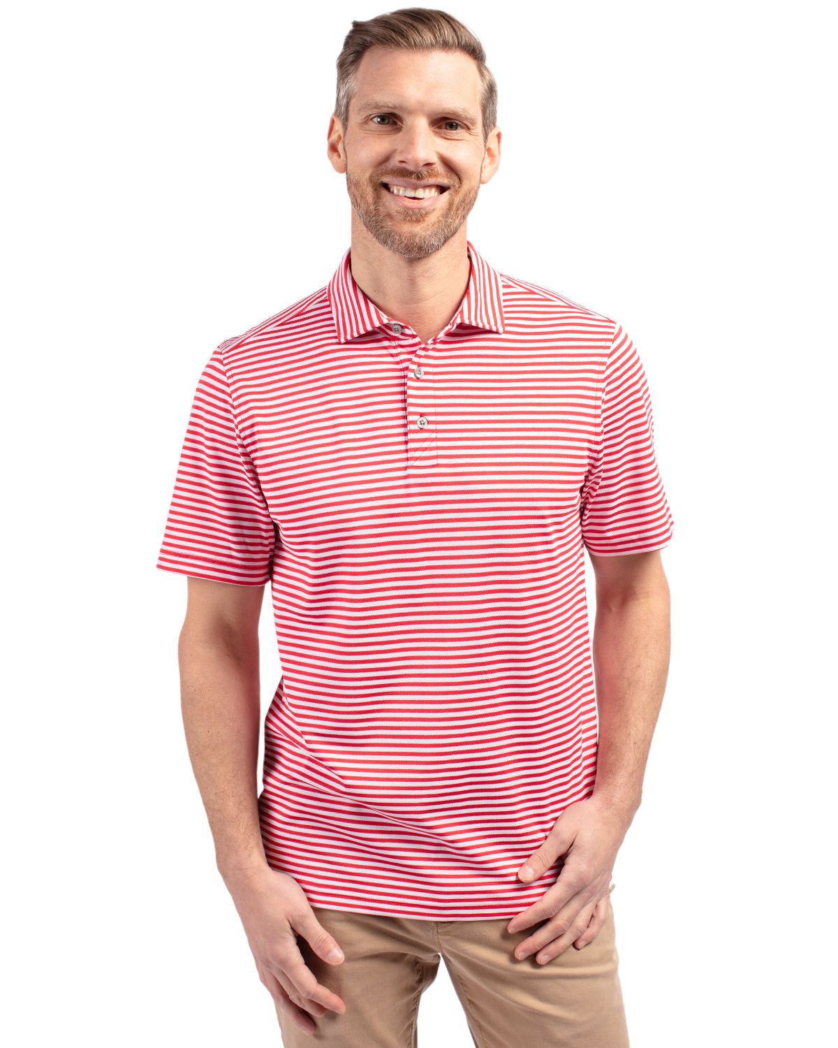 Cutter & Buck Virtue Recycled Stripe Featherlight Pique Mens Polo