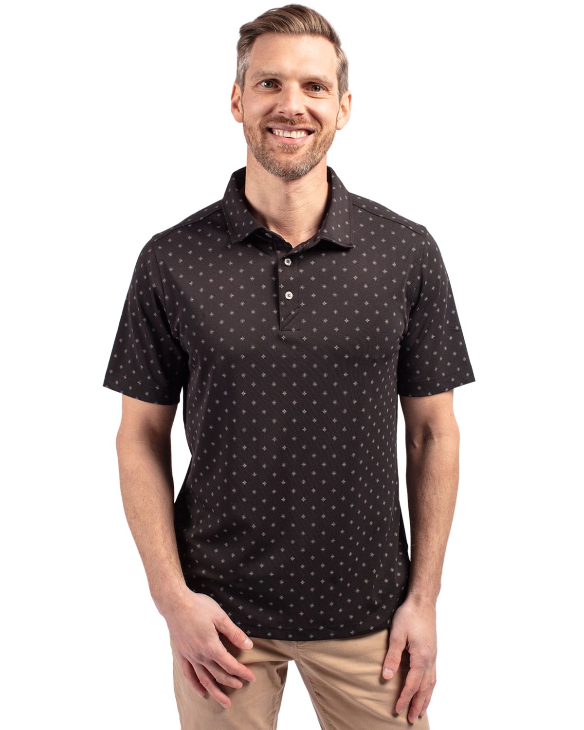 Cutter & Buck Virtue Recycled Tile Print Featherlight Pique Mens Big & Tall  Polo