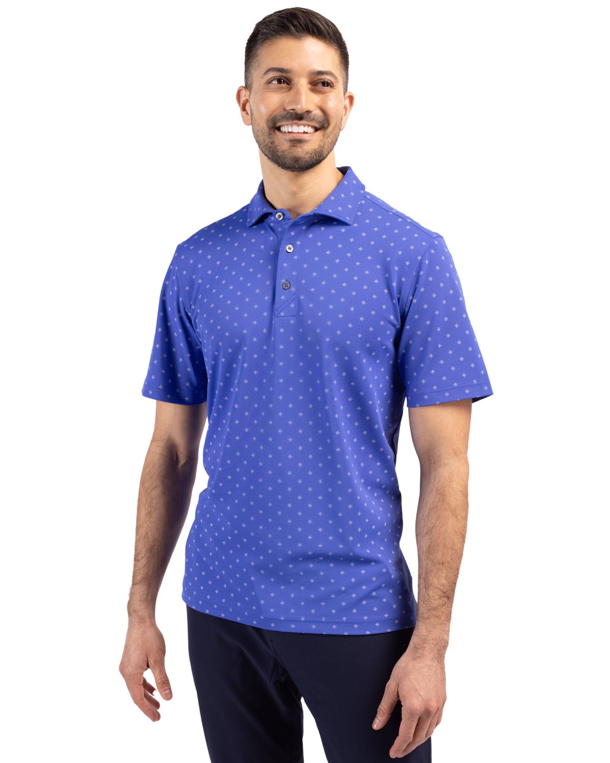 Cutter & Buck Virtue Recycled Tile Print Featherlight Pique Mens  Polo