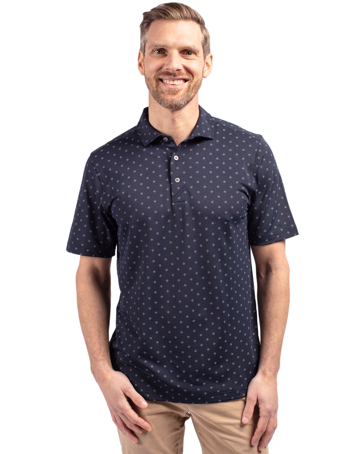 Cutter & Buck Virtue Recycled Tile Print Featherlight Pique Mens Big & Tall  Polo