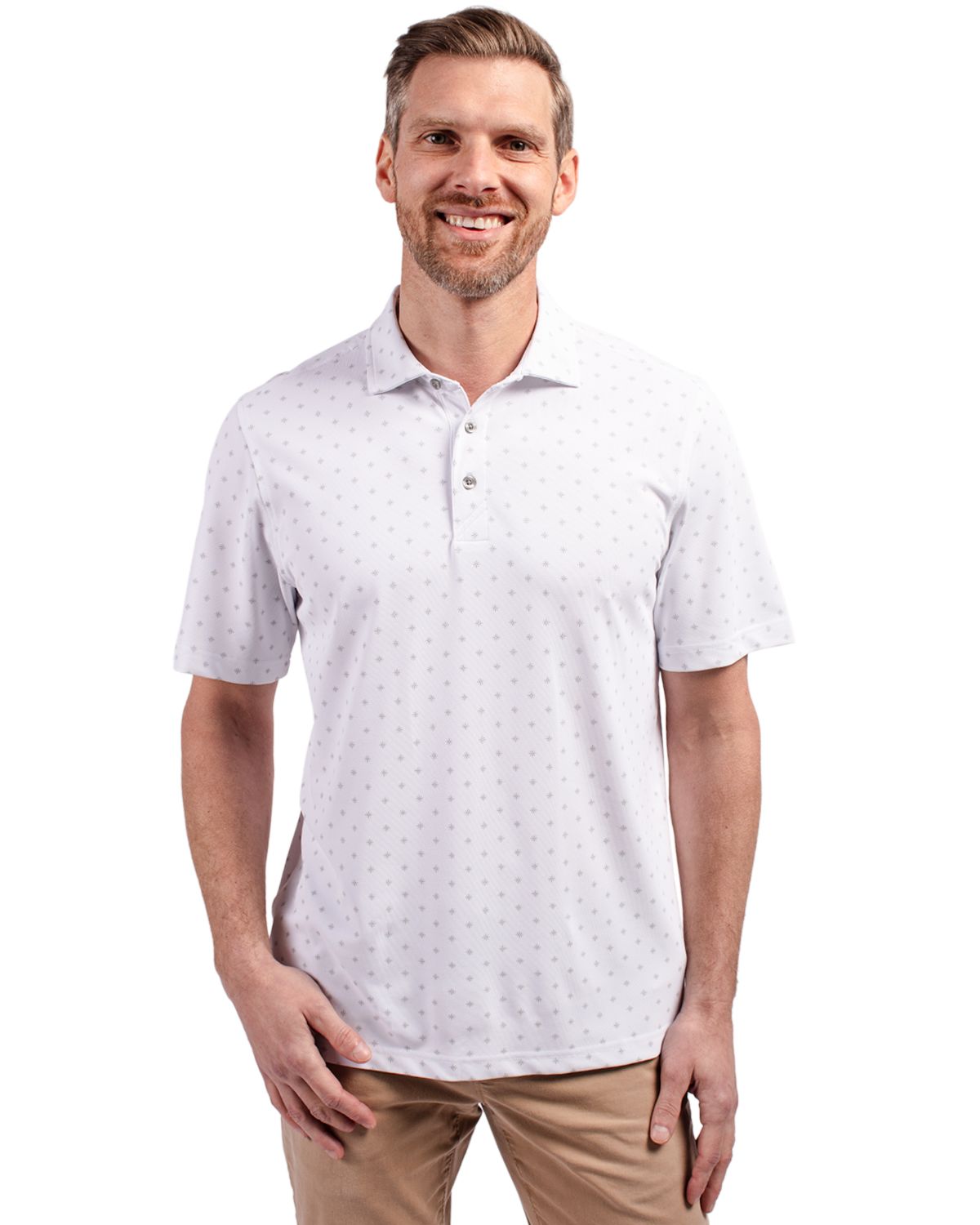 Cutter & Buck Virtue Recycled Tile Print Featherlight Pique Mens Big & Tall  Polo