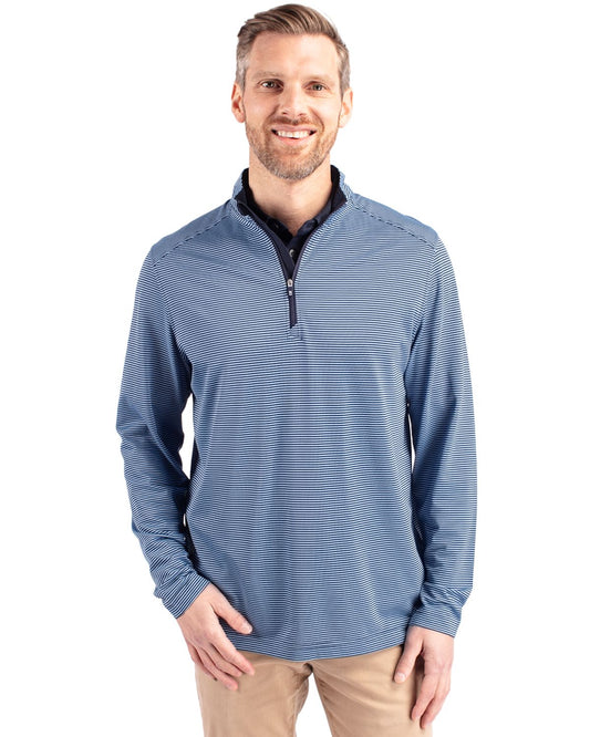 Cutter & Buck Virtue Recycled Micro Stripe Featherlight Pique Mens Big & Tall Quarter Zip Pullover