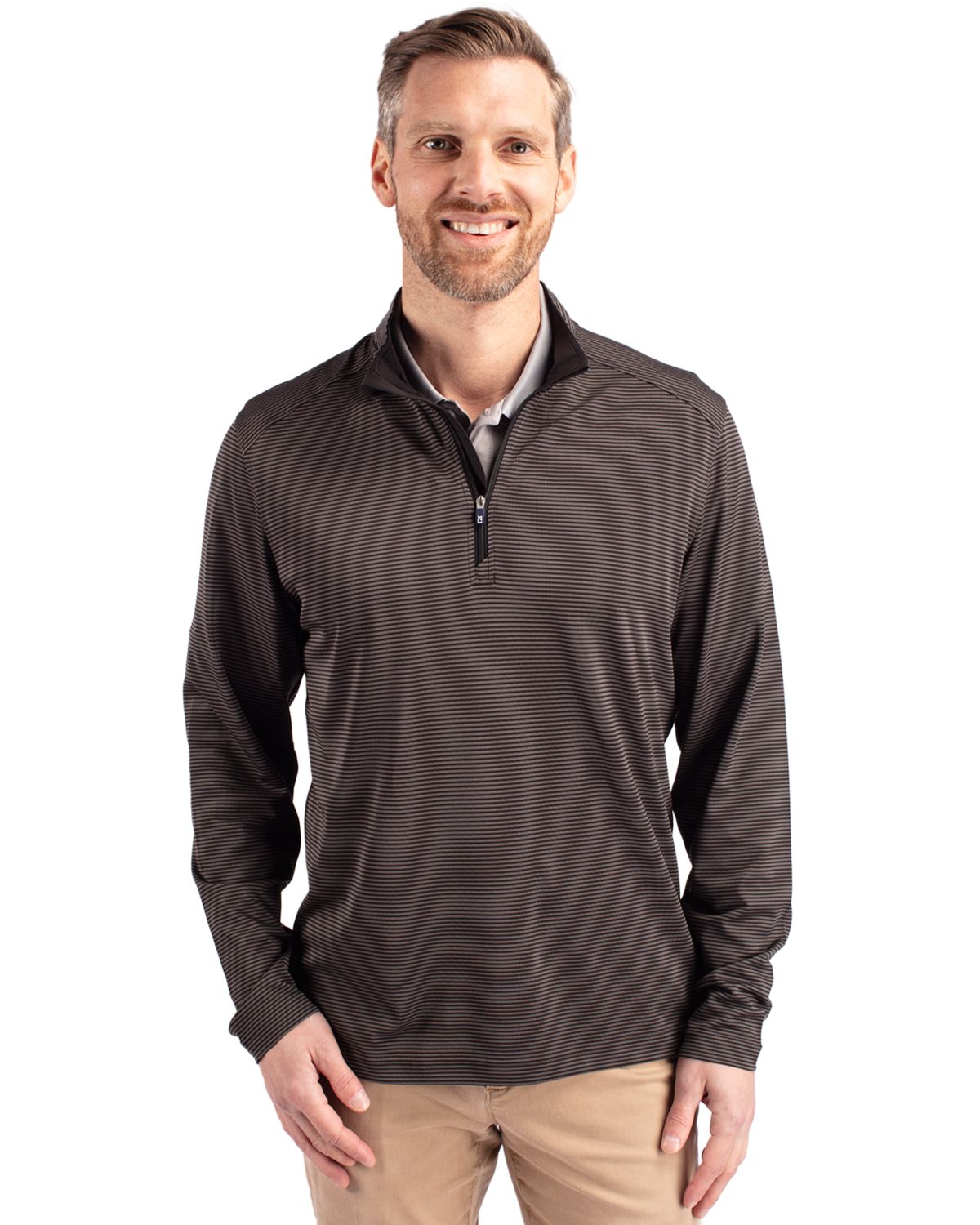 Cutter & Buck Virtue Recycled Micro Stripe Featherlight Pique Mens Big & Tall Quarter Zip Pullover