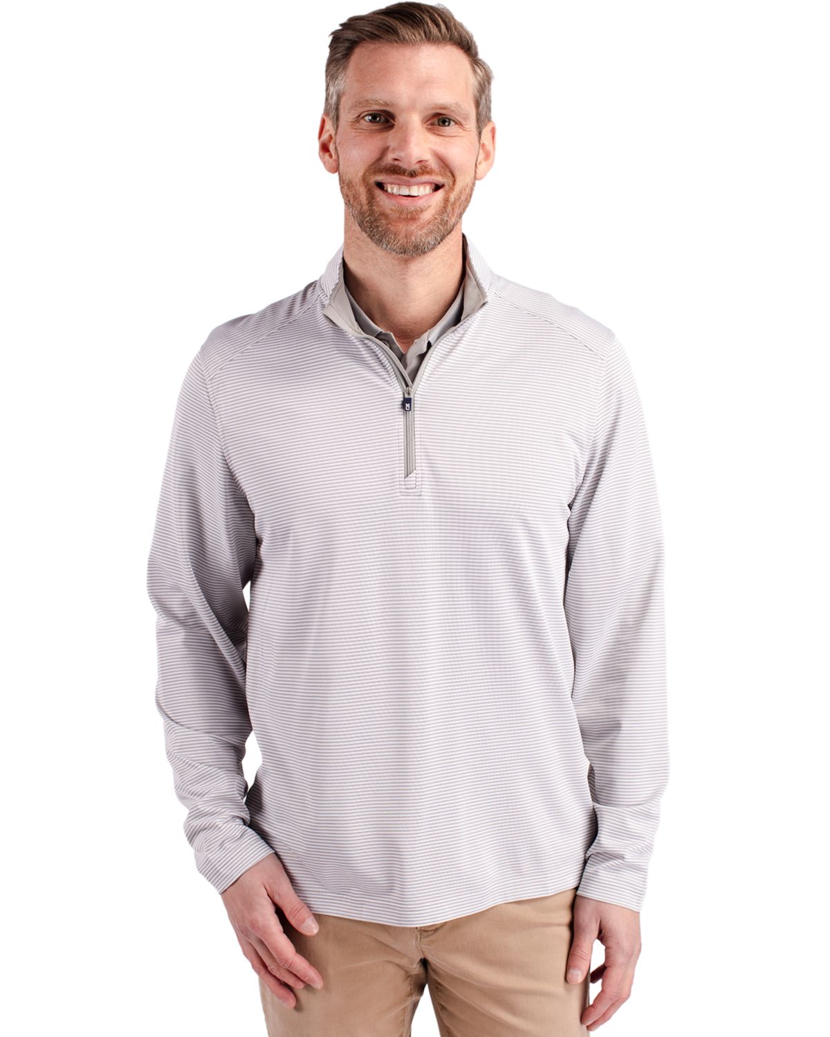 Cutter & Buck Virtue Recycled Micro Stripe Featherlight Pique Mens Quarter Zip Pullover