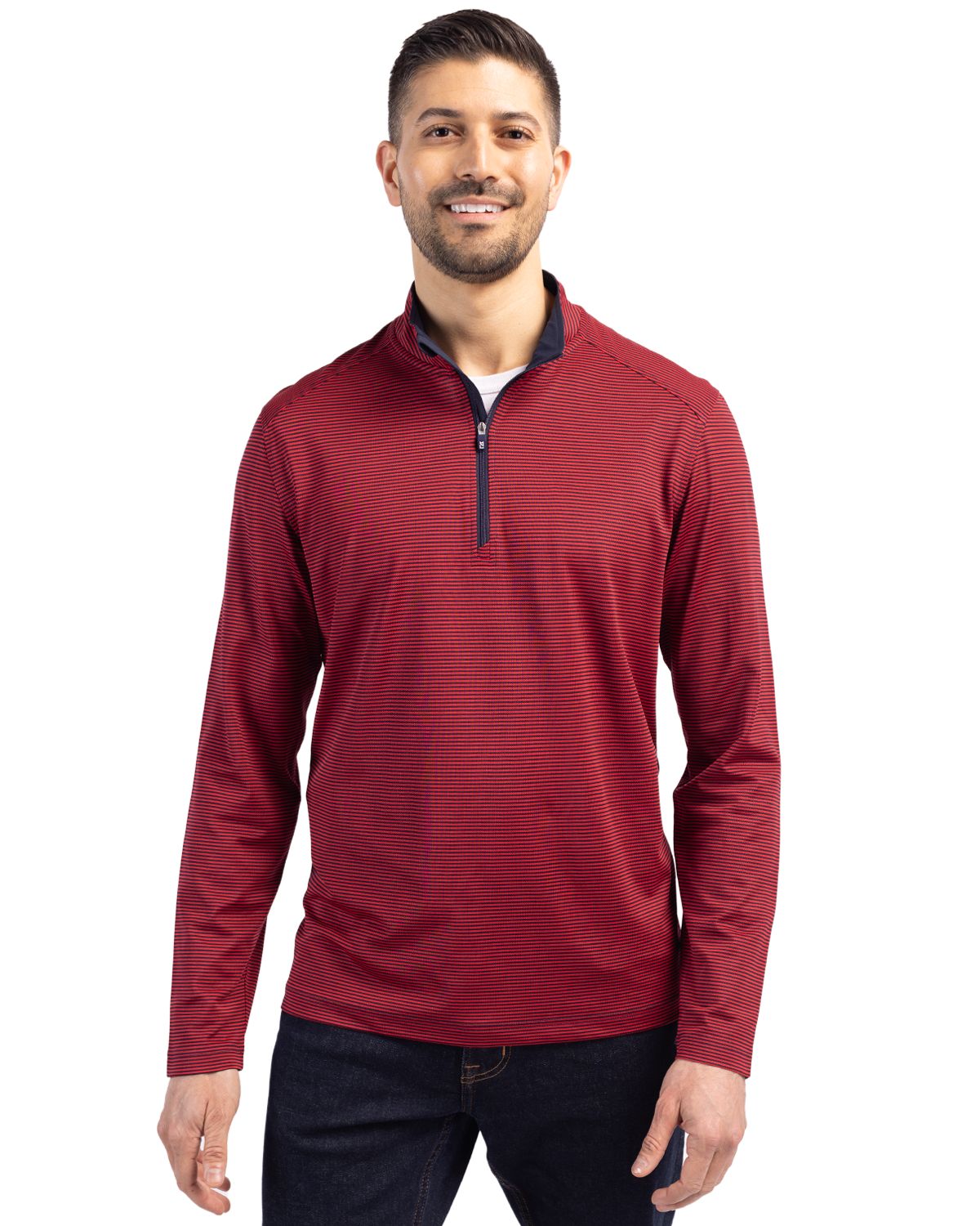 Cutter & Buck Virtue Recycled Micro Stripe Featherlight Pique Mens Quarter Zip Pullover