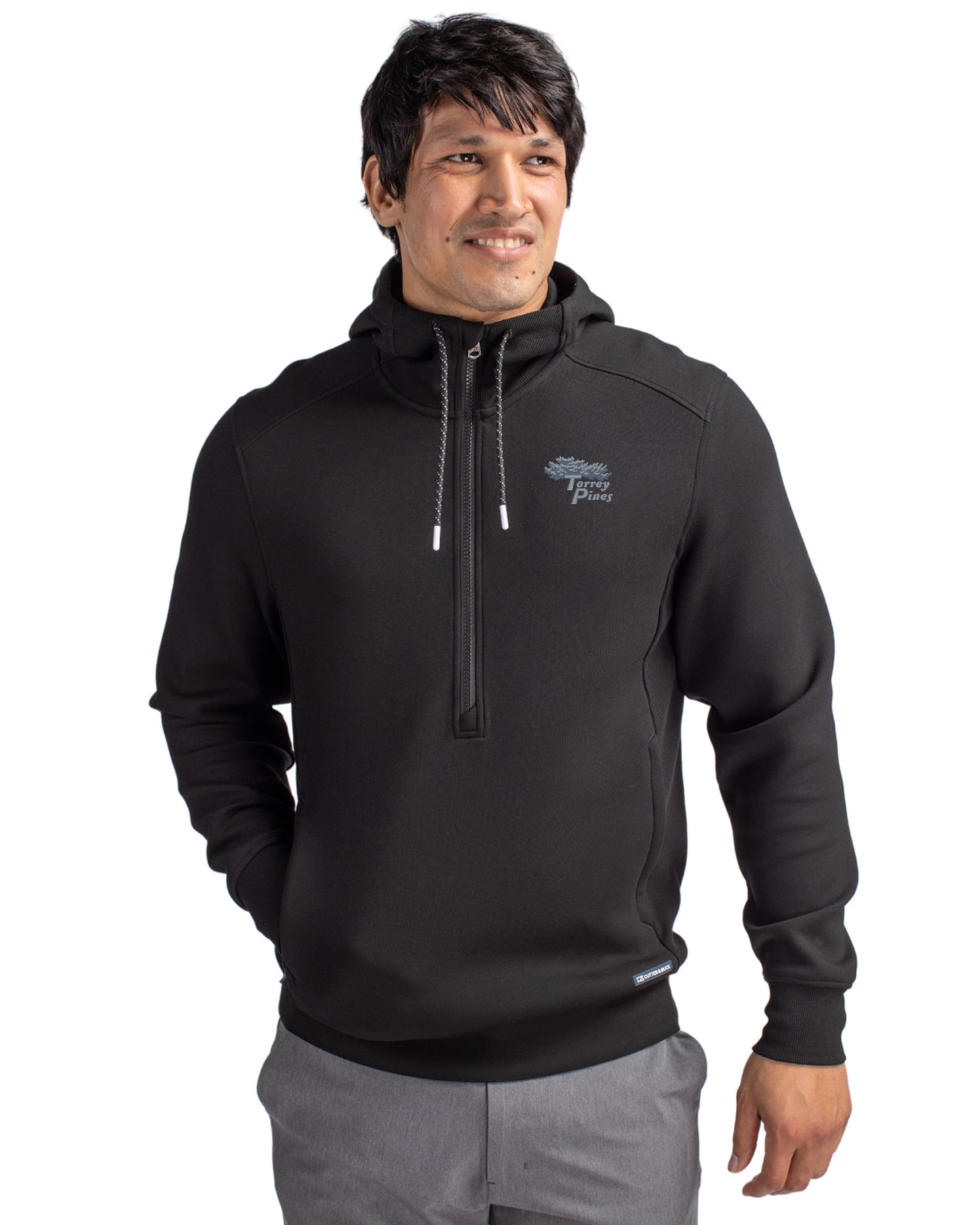 Torrey Pines Cutter & Buck Roam Recycled Buttery-Soft Knit Mens Half Zip Hooded Pullover
