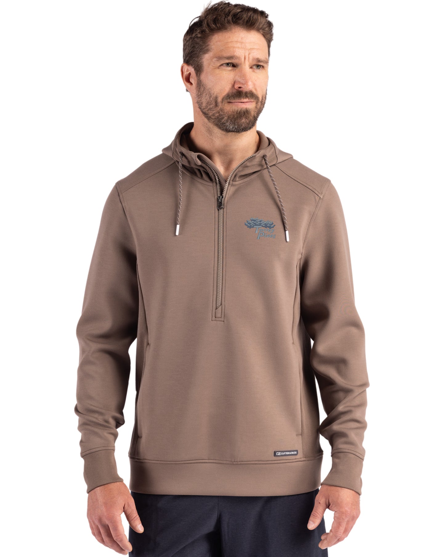 Torrey Pines Cutter & Buck Roam Recycled Buttery-Soft Knit Mens Half Zip Hooded Pullover