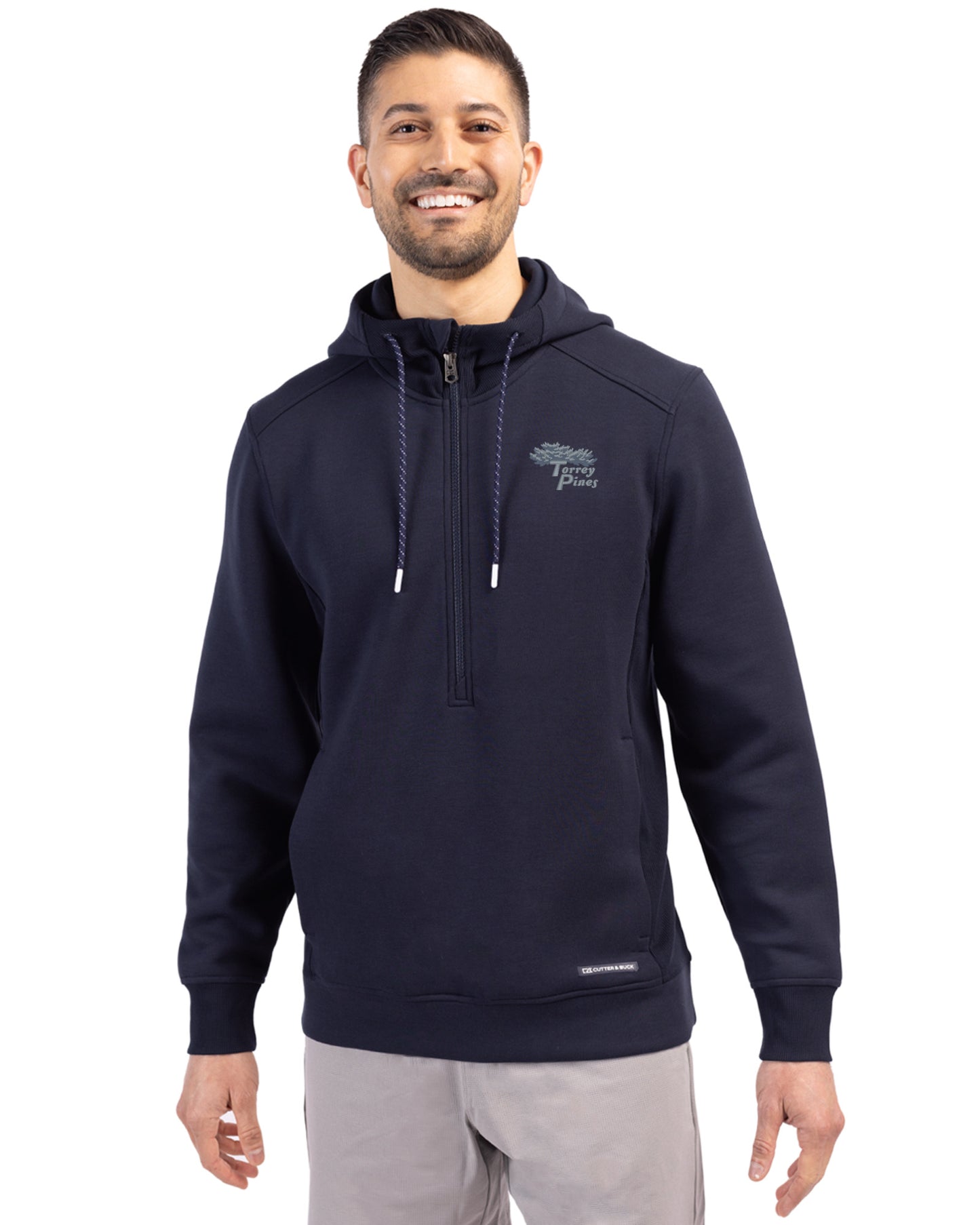 Torrey Pines Cutter & Buck Roam Recycled Buttery-Soft Knit Mens Half Zip Hooded Pullover