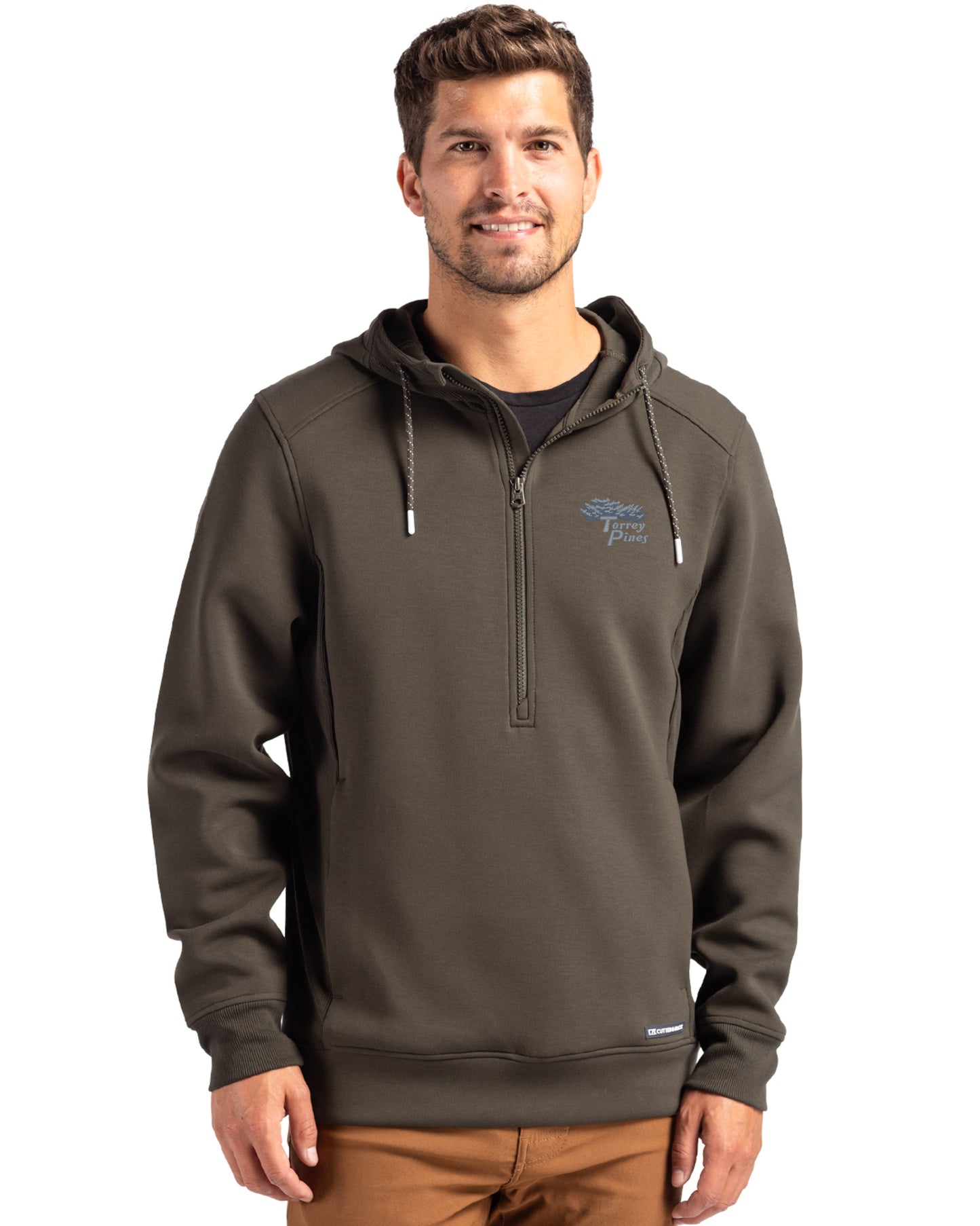 Torrey Pines Cutter & Buck Roam Recycled Buttery-Soft Knit Mens Half Zip Hooded Pullover
