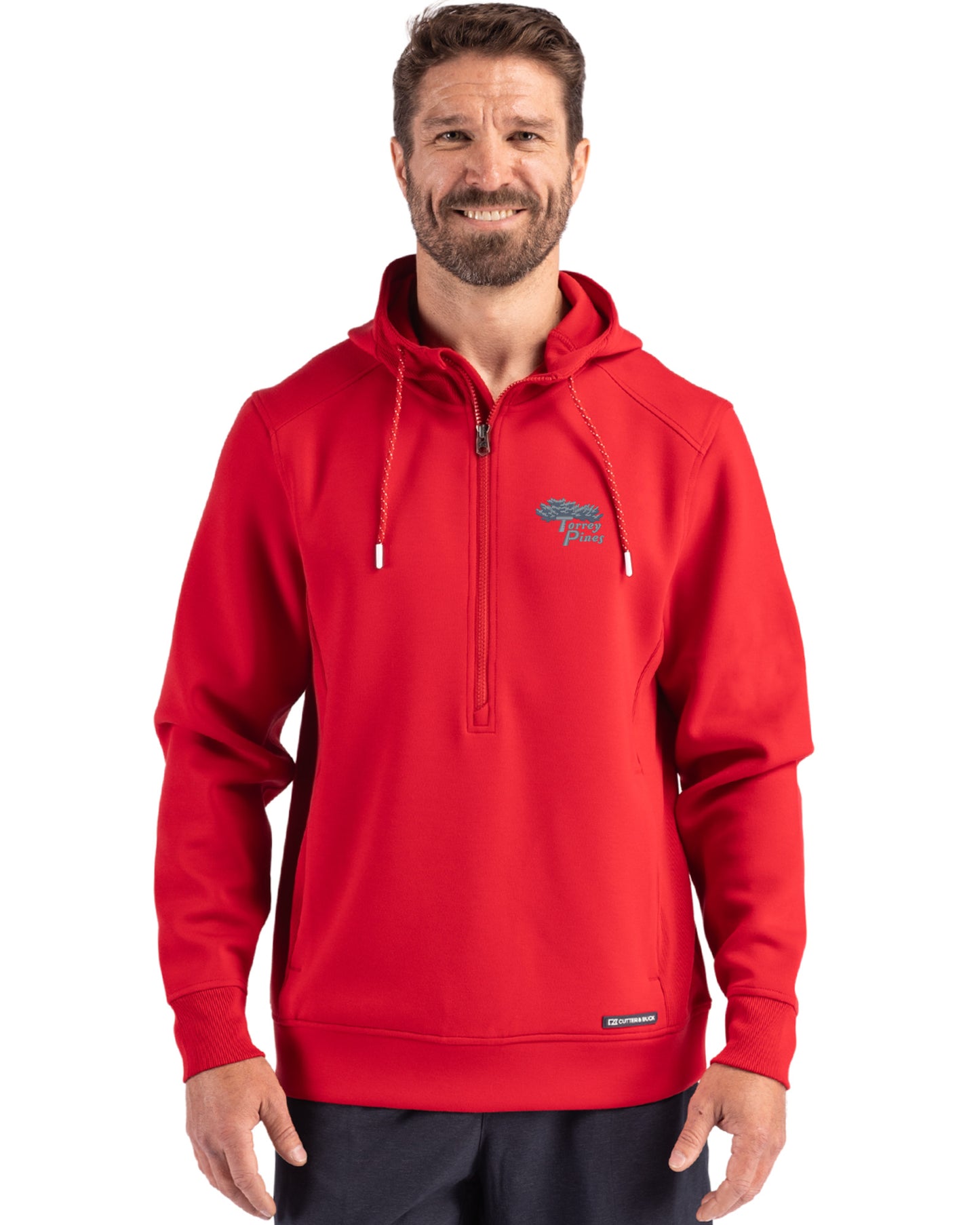 Torrey Pines Cutter & Buck Roam Recycled Buttery-Soft Knit Mens Half Zip Hooded Pullover