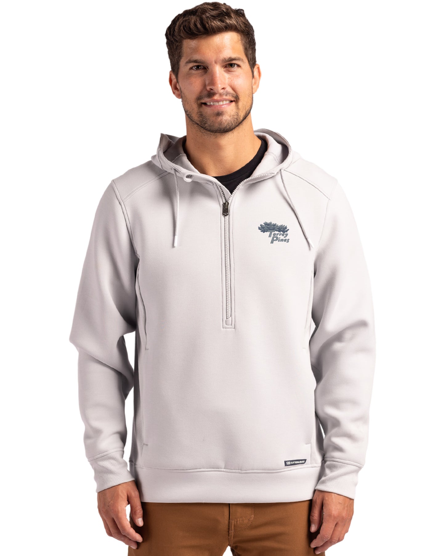 Torrey Pines Cutter & Buck Roam Recycled Buttery-Soft Knit Mens Half Zip Hooded Pullover