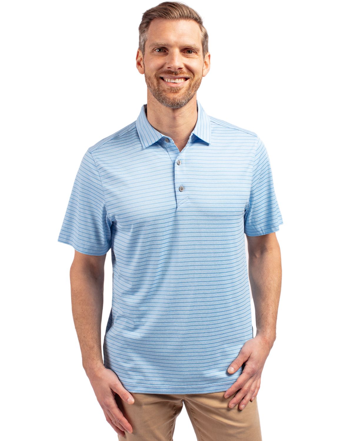 Cutter & Buck Forge Recycled Heather Stripe Four-Way Stretch Mens Polo