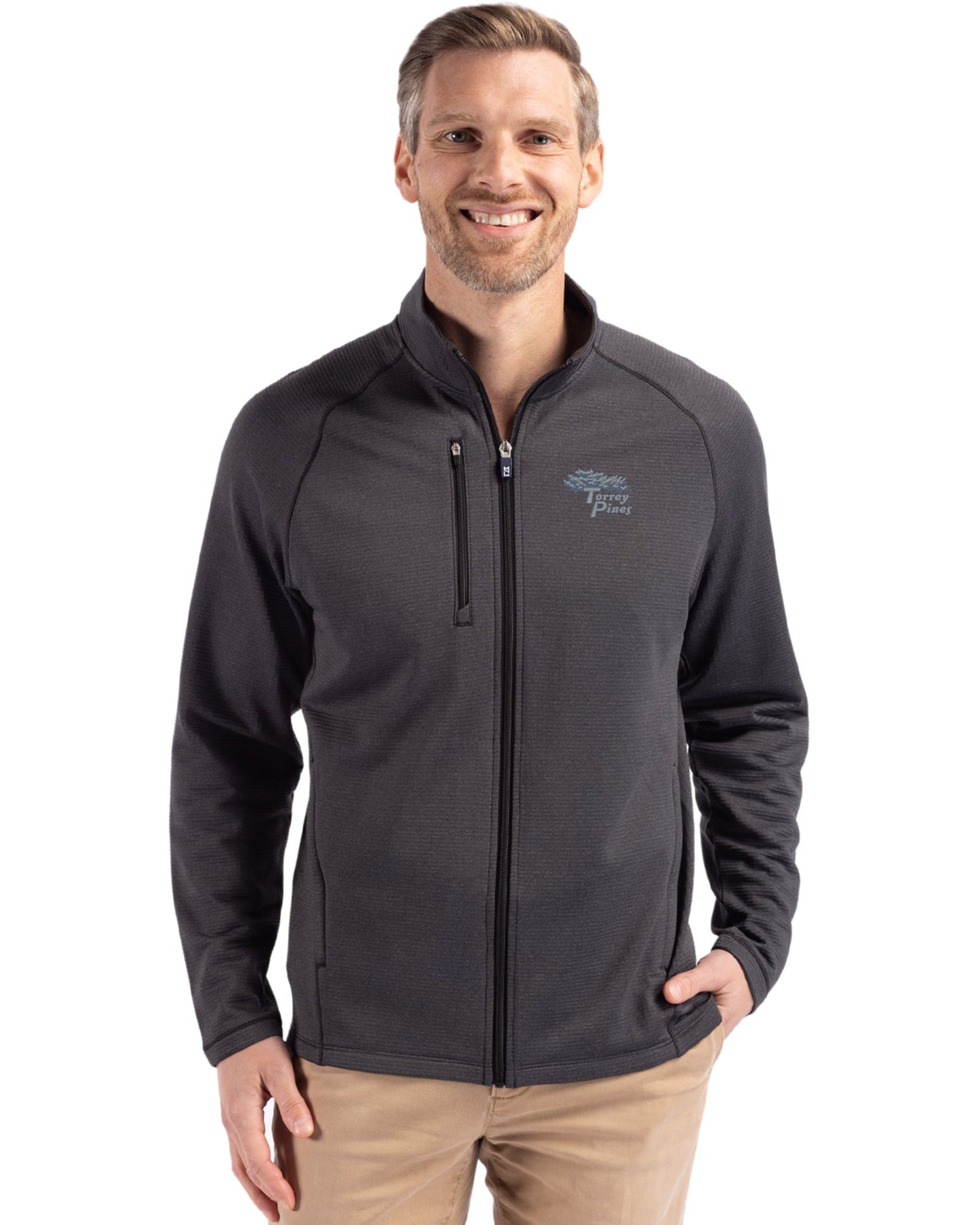 Torrey Pines Cutter & Buck Peshastin Recycled Grid Fleece Mens Full Zip Jacket