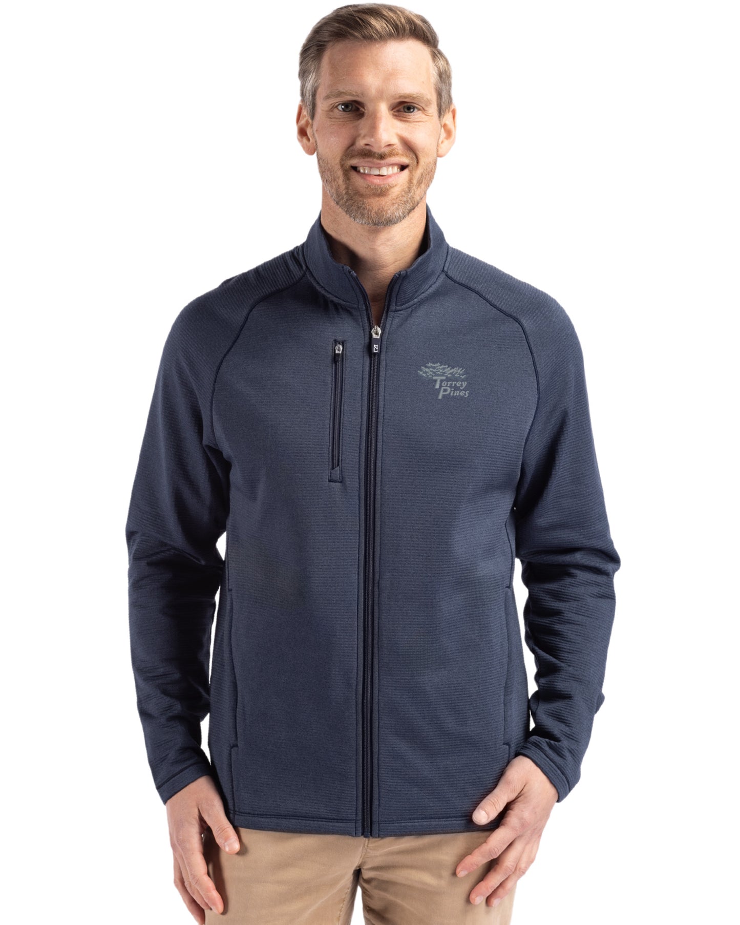 Torrey Pines Cutter & Buck Peshastin Recycled Grid Fleece Mens Full Zip Jacket