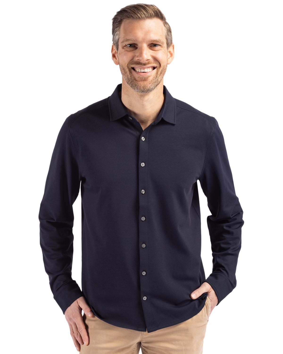 Cutter & Buck Advantage Recycled Cotton-Blend PiqueMensLong Sleeve ButtonDown Shirt