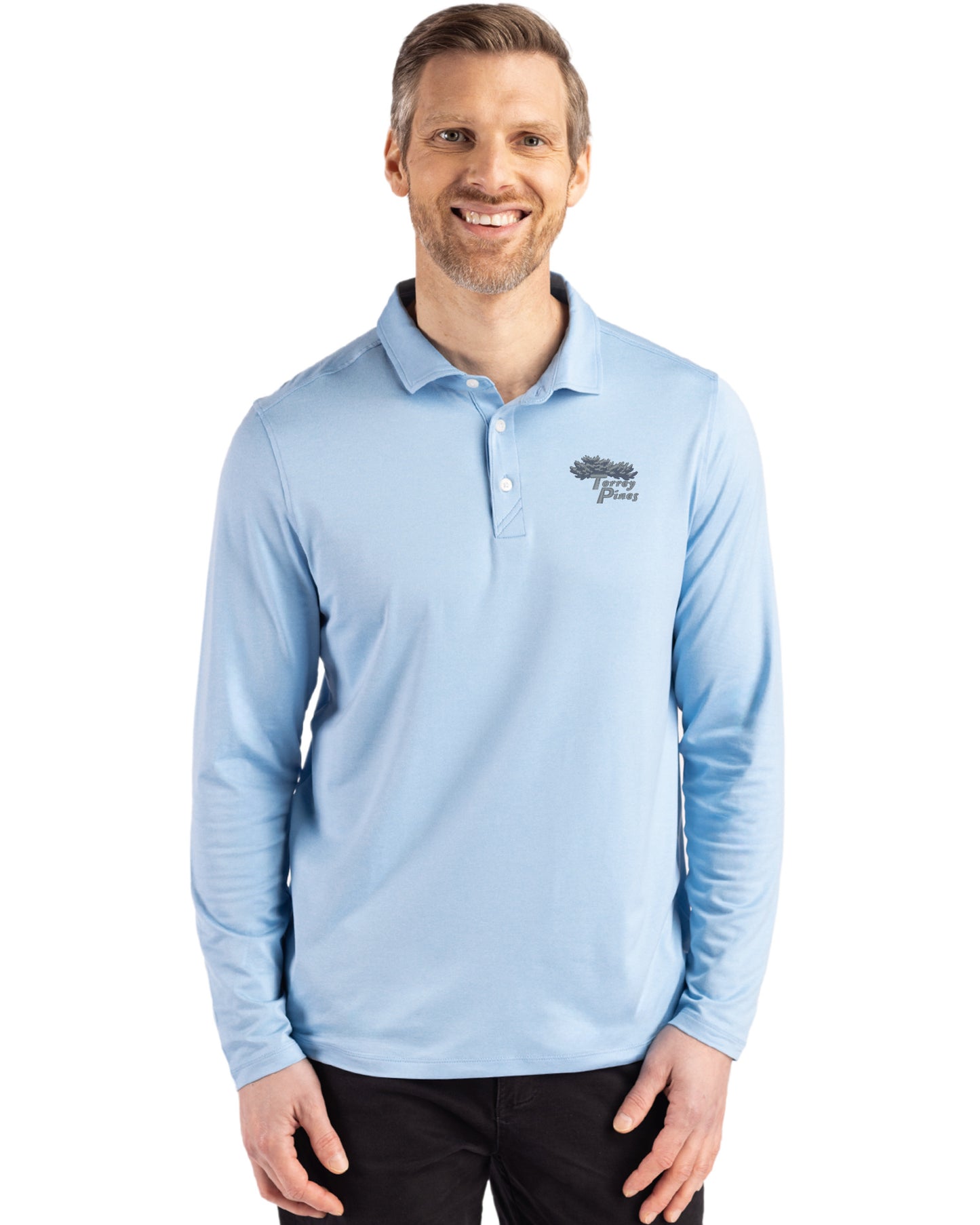 Torrey Pines Cutter & Buck Coastline Recycled Double Peached Mens Long Sleeve Polo