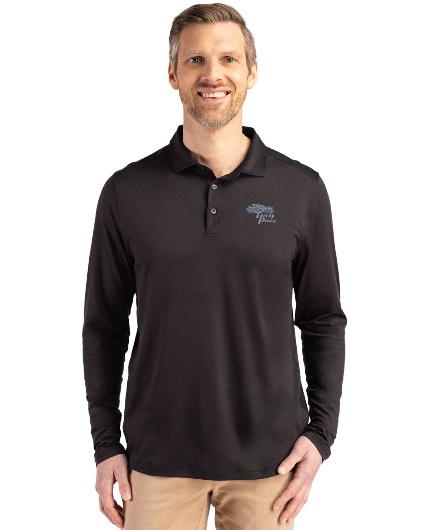 Torrey Pines Cutter & Buck Coastline Recycled Double Peached Mens Long Sleeve Polo