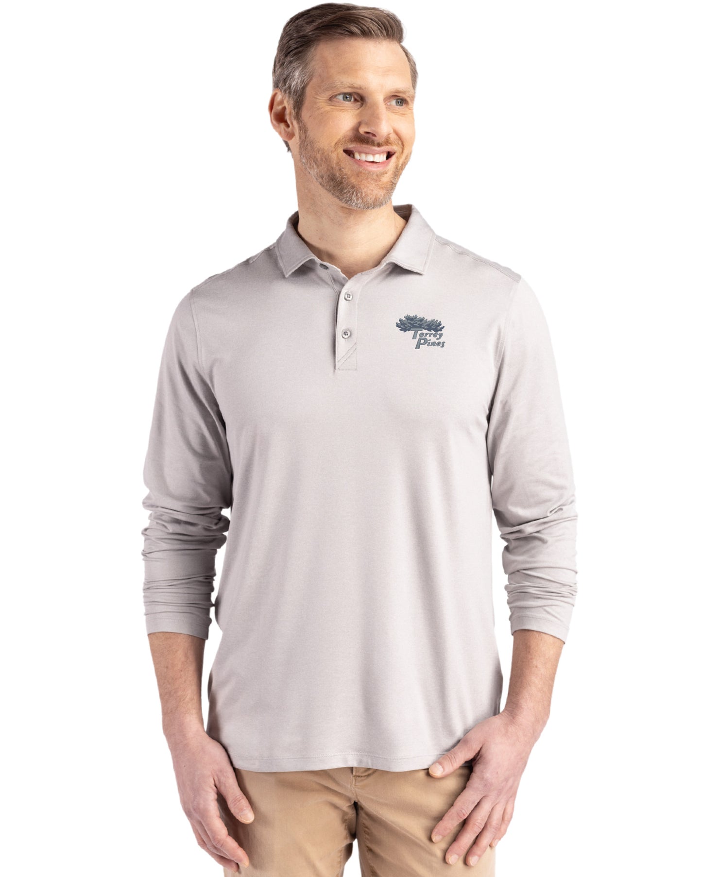 Torrey Pines Cutter & Buck Coastline Recycled Double Peached Mens Long Sleeve Polo