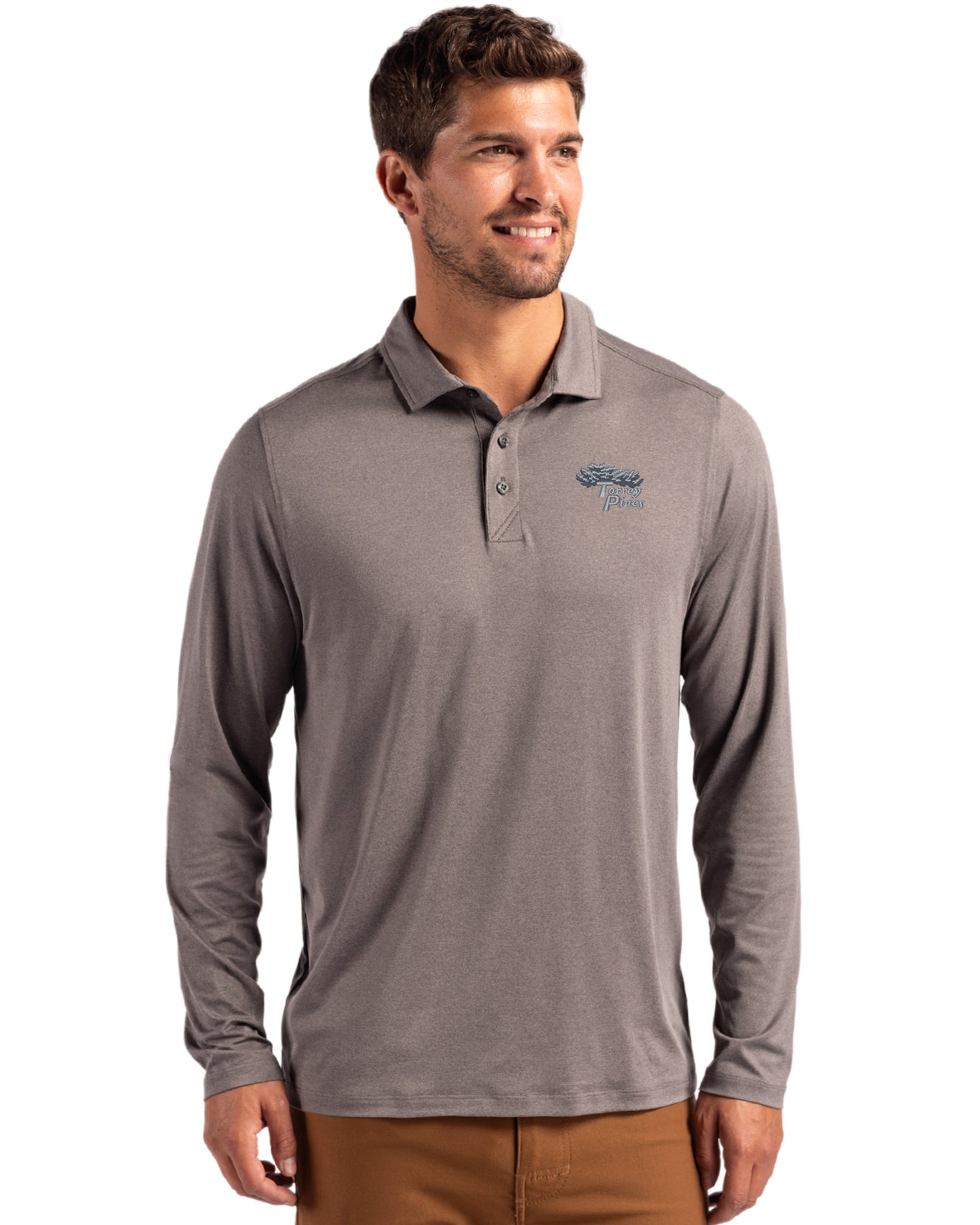 Torrey Pines Cutter & Buck Coastline Recycled Double Peached Mens Long Sleeve Polo