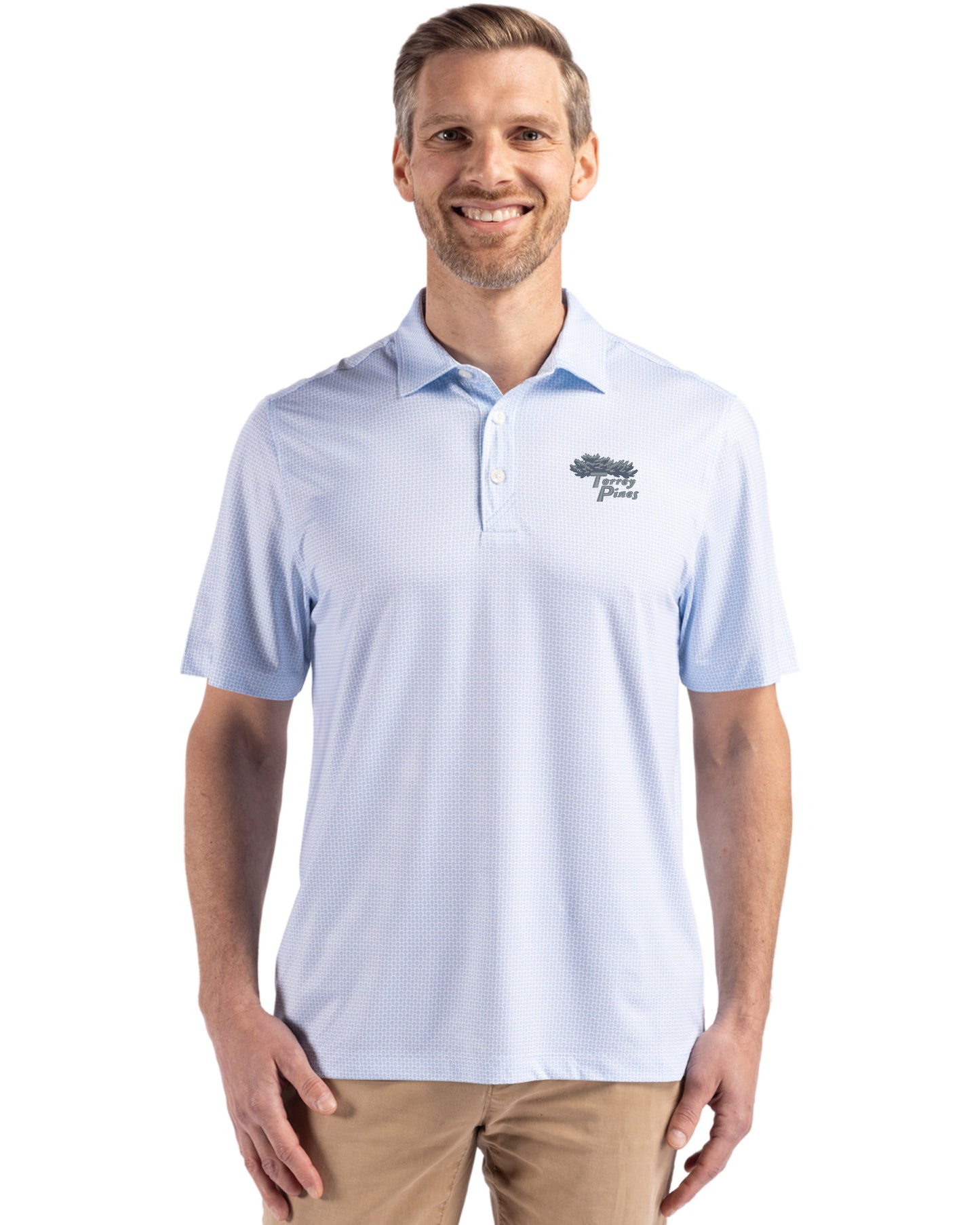 Torrey Pines Cutter & Buck Pike Recycled Diamond Dot Print Mens Polo