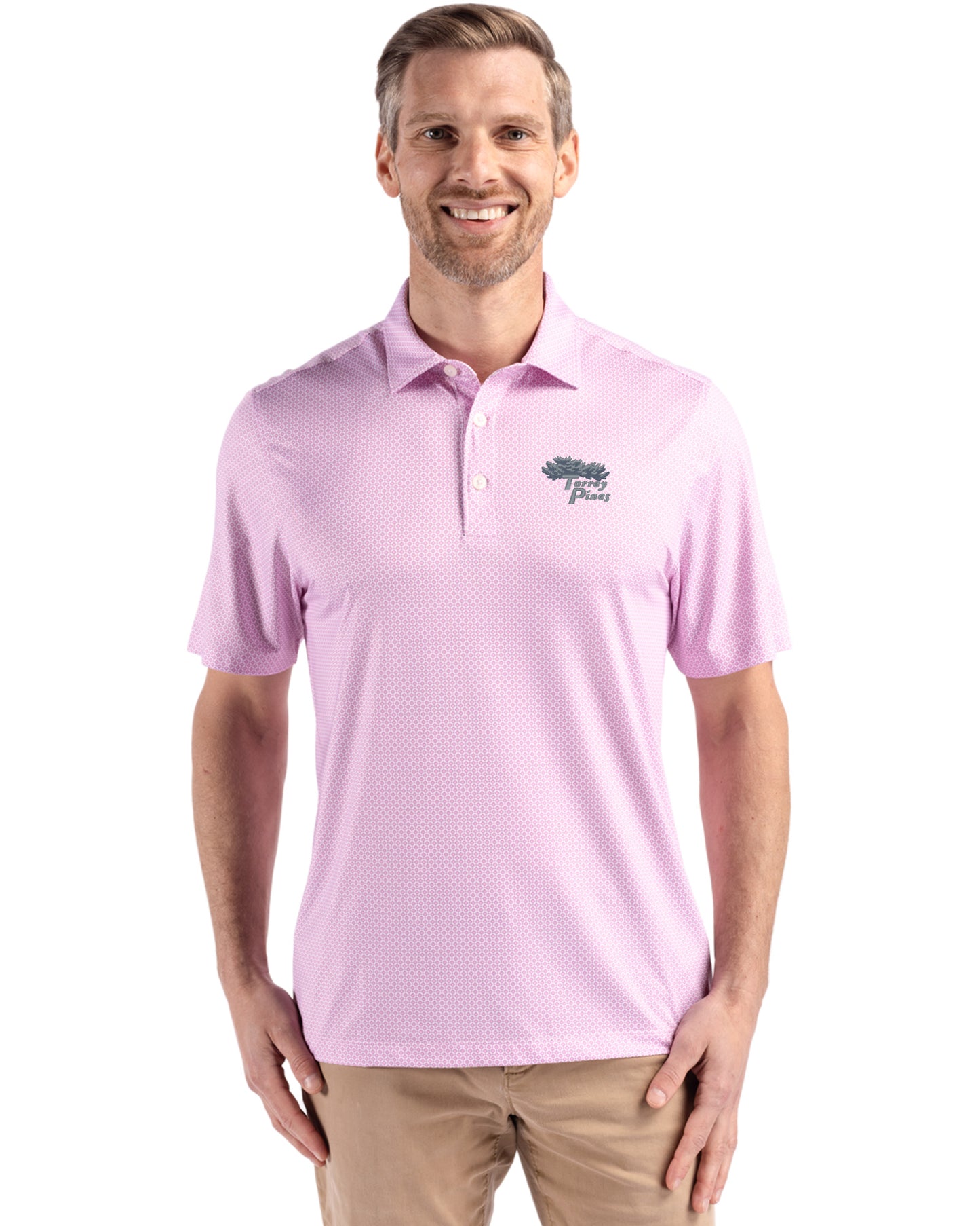 Torrey Pines Cutter & Buck Pike Recycled Diamond Dot Print Mens Polo