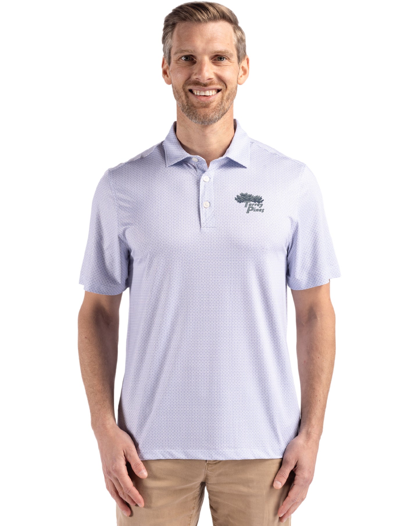 Torrey Pines Cutter & Buck Pike Recycled Diamond Dot Print Mens Polo