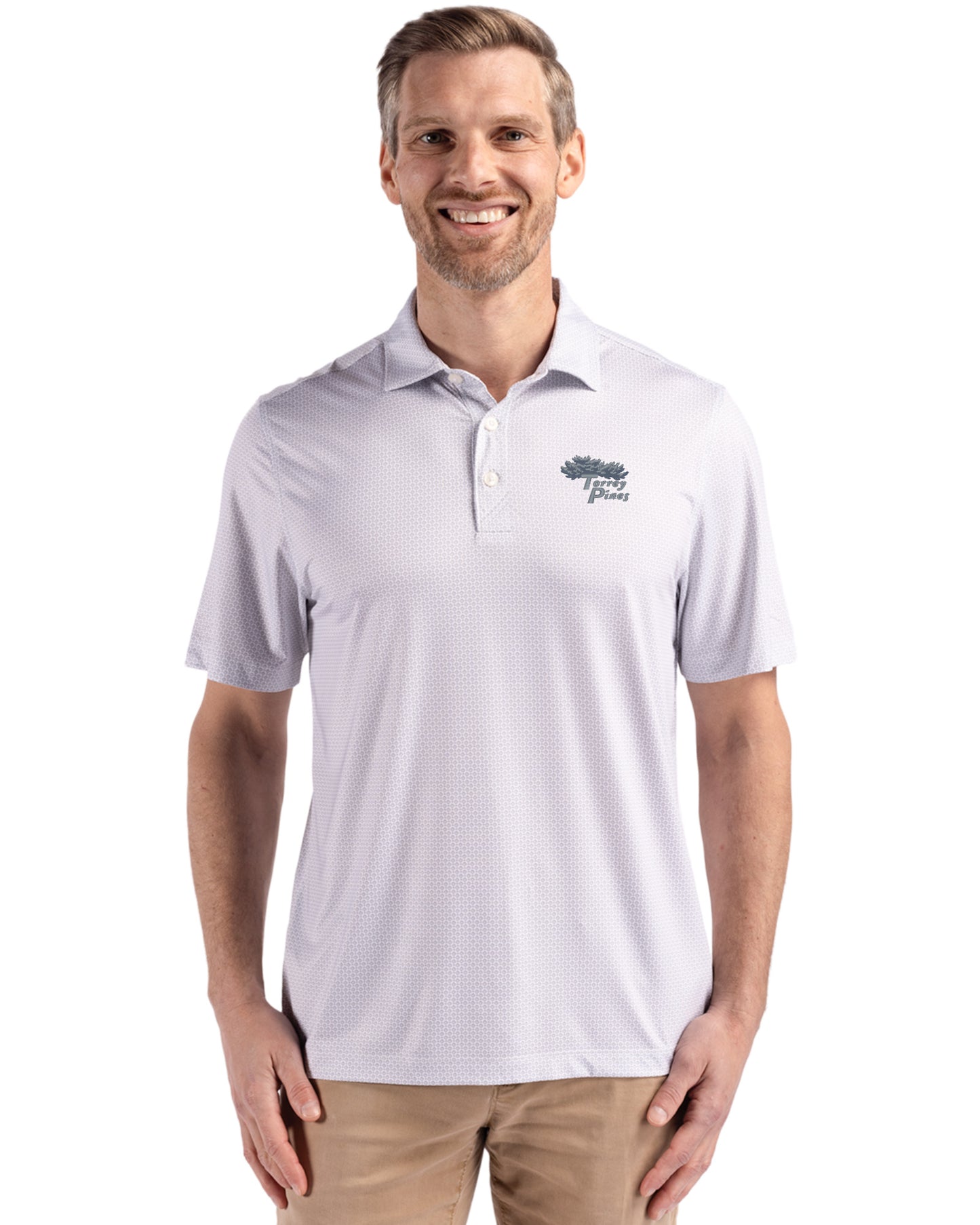 Torrey Pines Cutter & Buck Pike Recycled Diamond Dot Print Mens Polo
