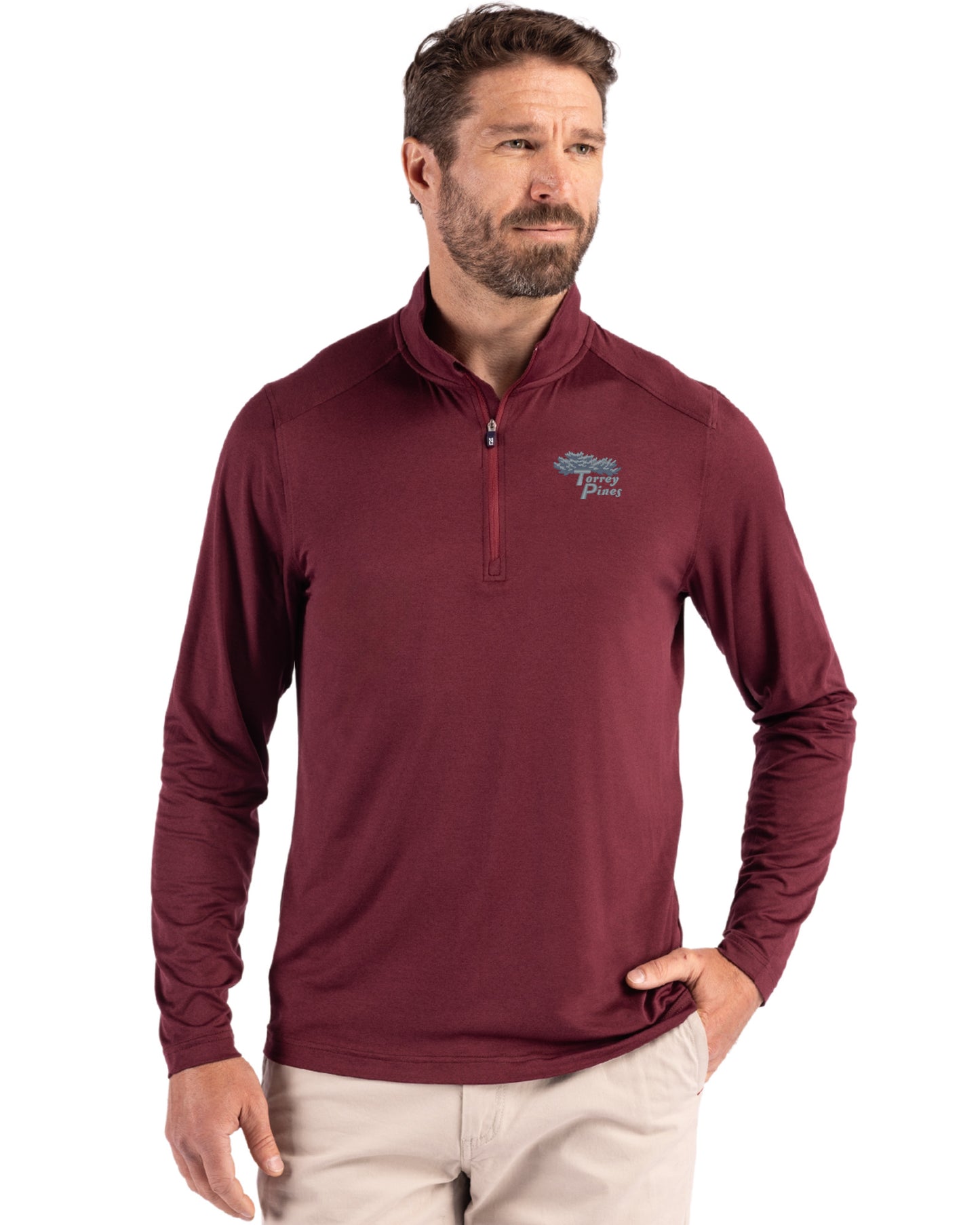 Torrey Pines Cutter & Buck Coastline Recycled Double Peached Mens Quarter Zip Pullover