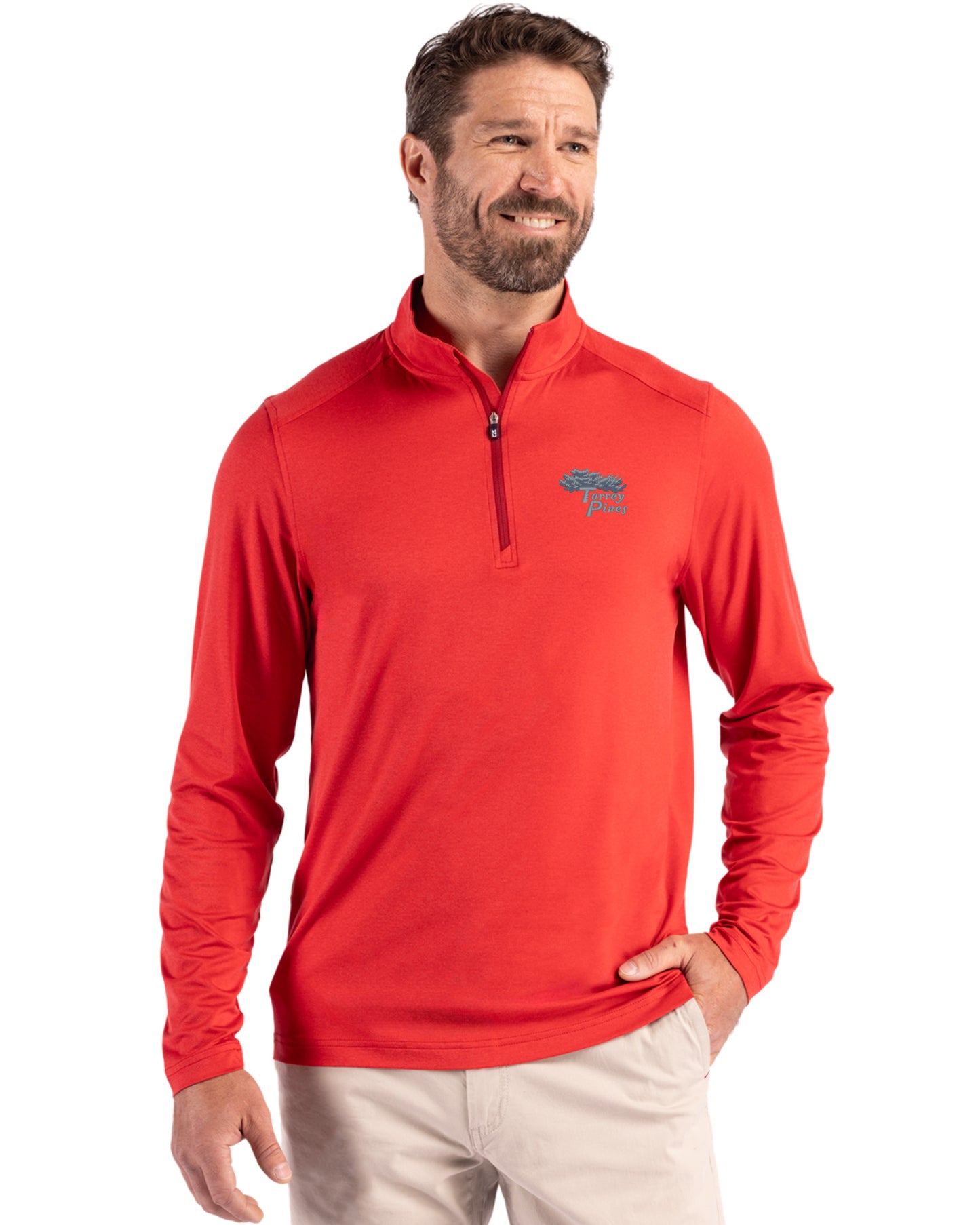 Torrey Pines Cutter & Buck Coastline Recycled Double Peached Mens Quarter Zip Pullover