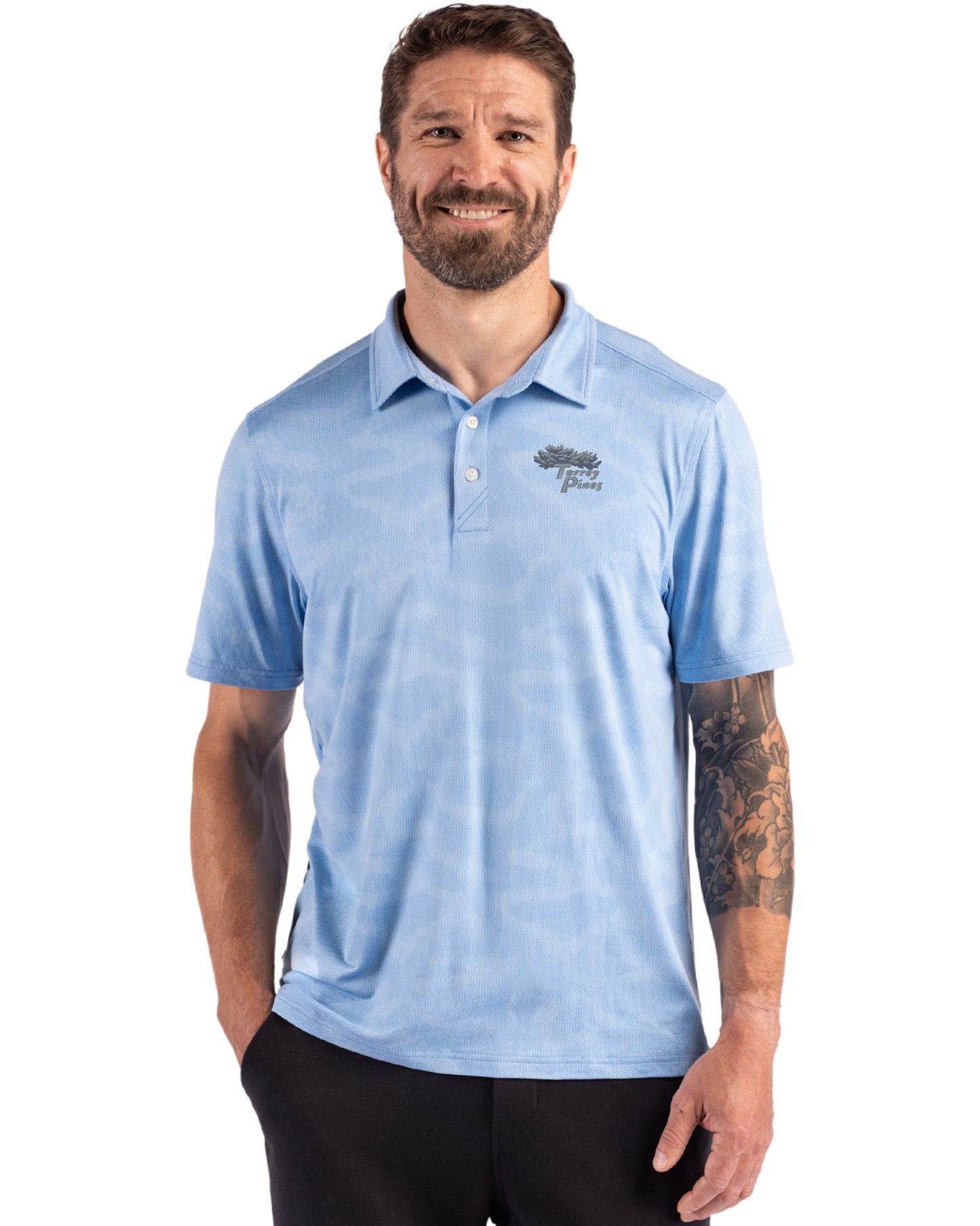 Torrey Pines Cutter & Buck Coastline Recycled Double Peached Camo Print Mens Polo