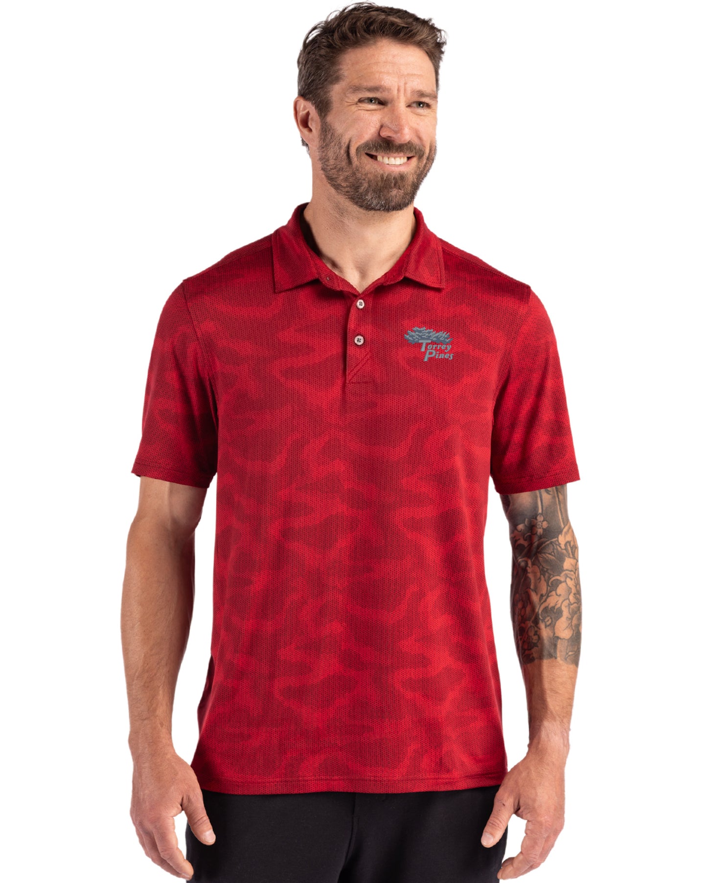 Torrey Pines Cutter & Buck Coastline Recycled Double Peached Camo Print Mens Polo