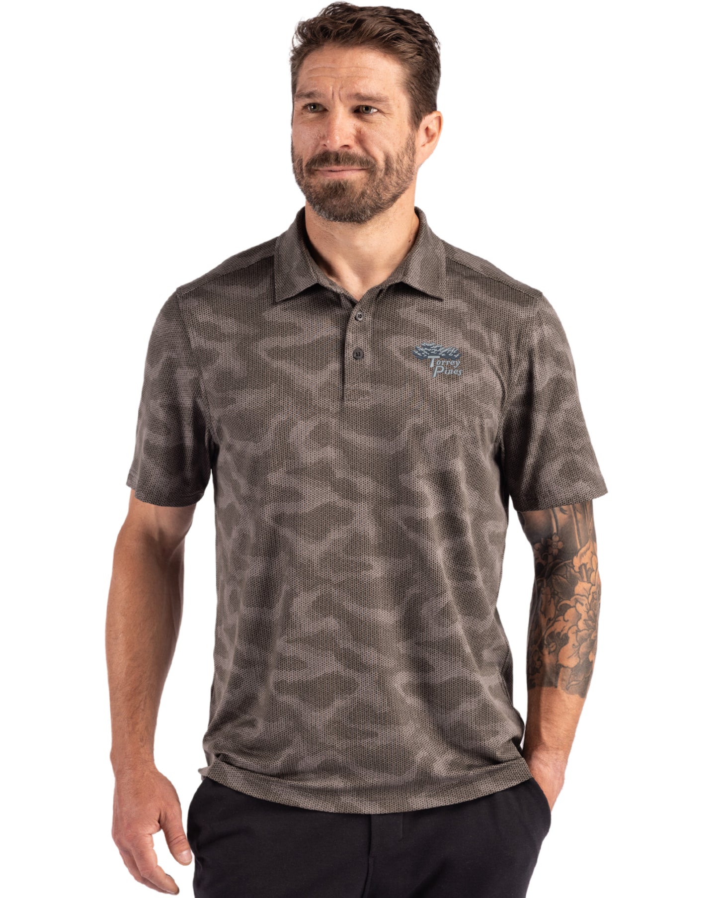 Torrey Pines Cutter & Buck Coastline Recycled Double Peached Camo Print Mens Polo
