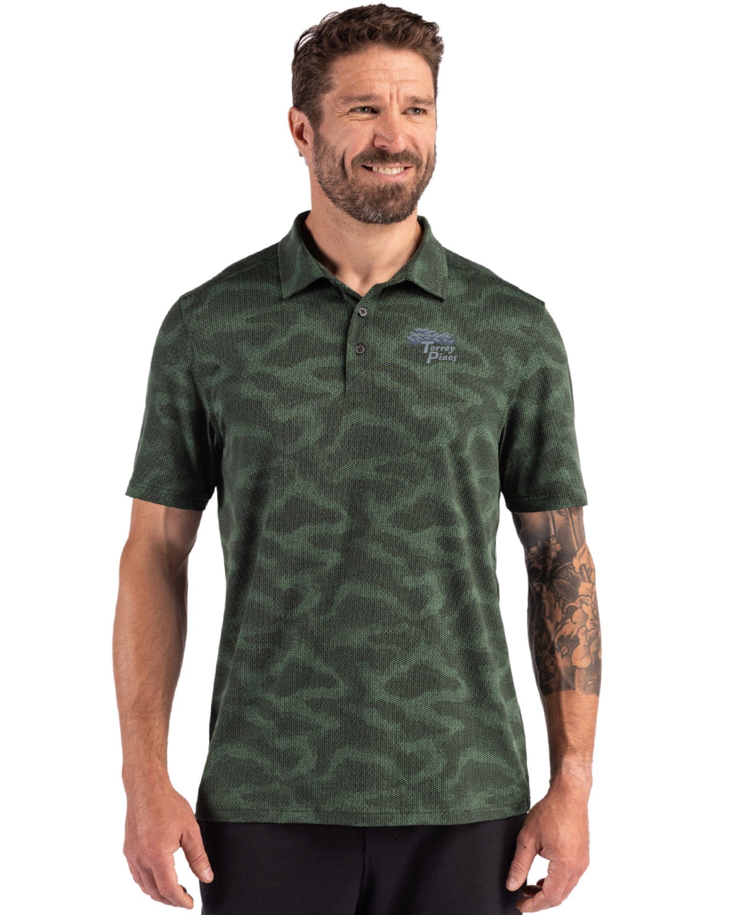 Torrey Pines Cutter & Buck Coastline Recycled Double Peached Camo Print Mens Polo