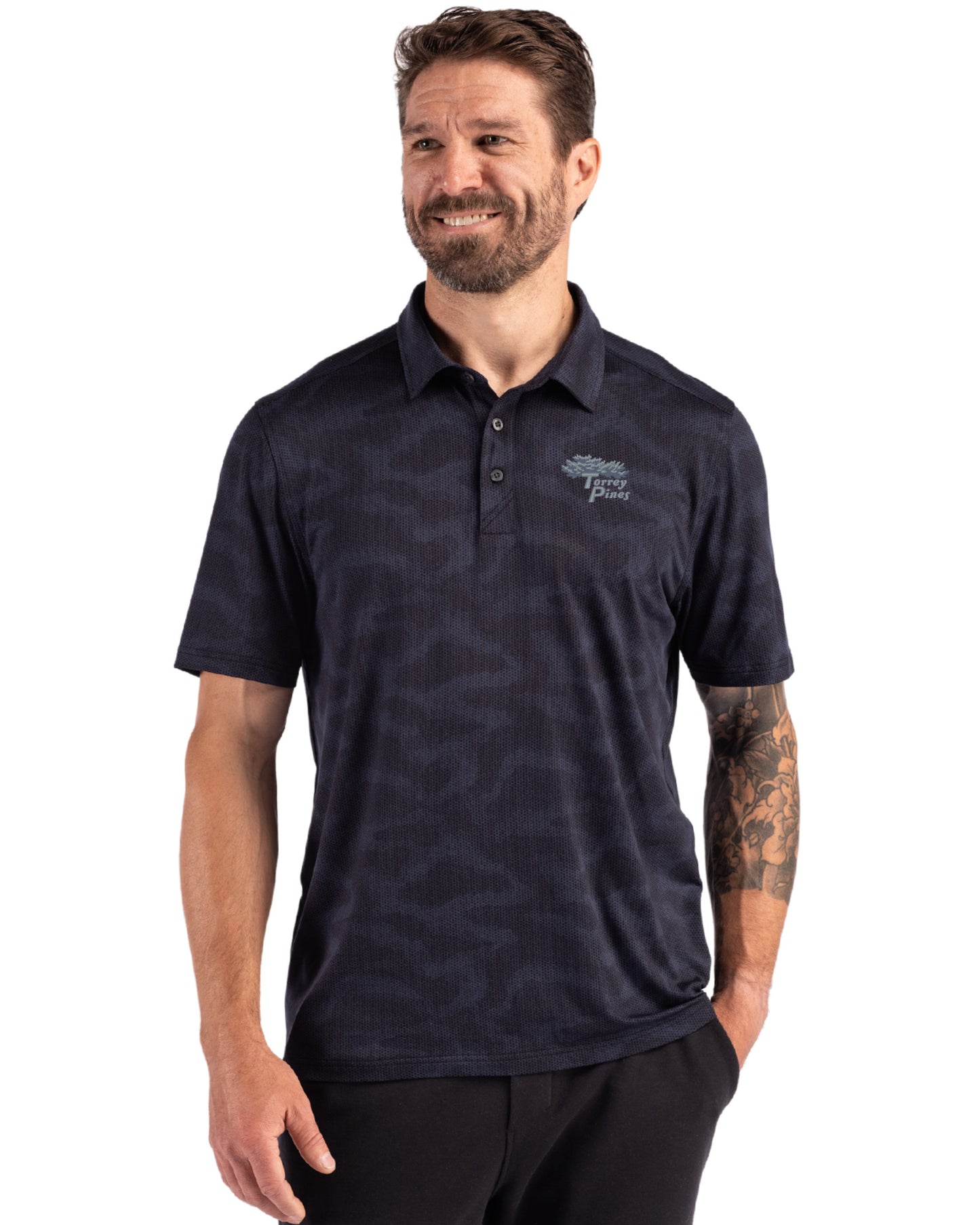 Torrey Pines Cutter & Buck Coastline Recycled Double Peached Camo Print Mens Polo