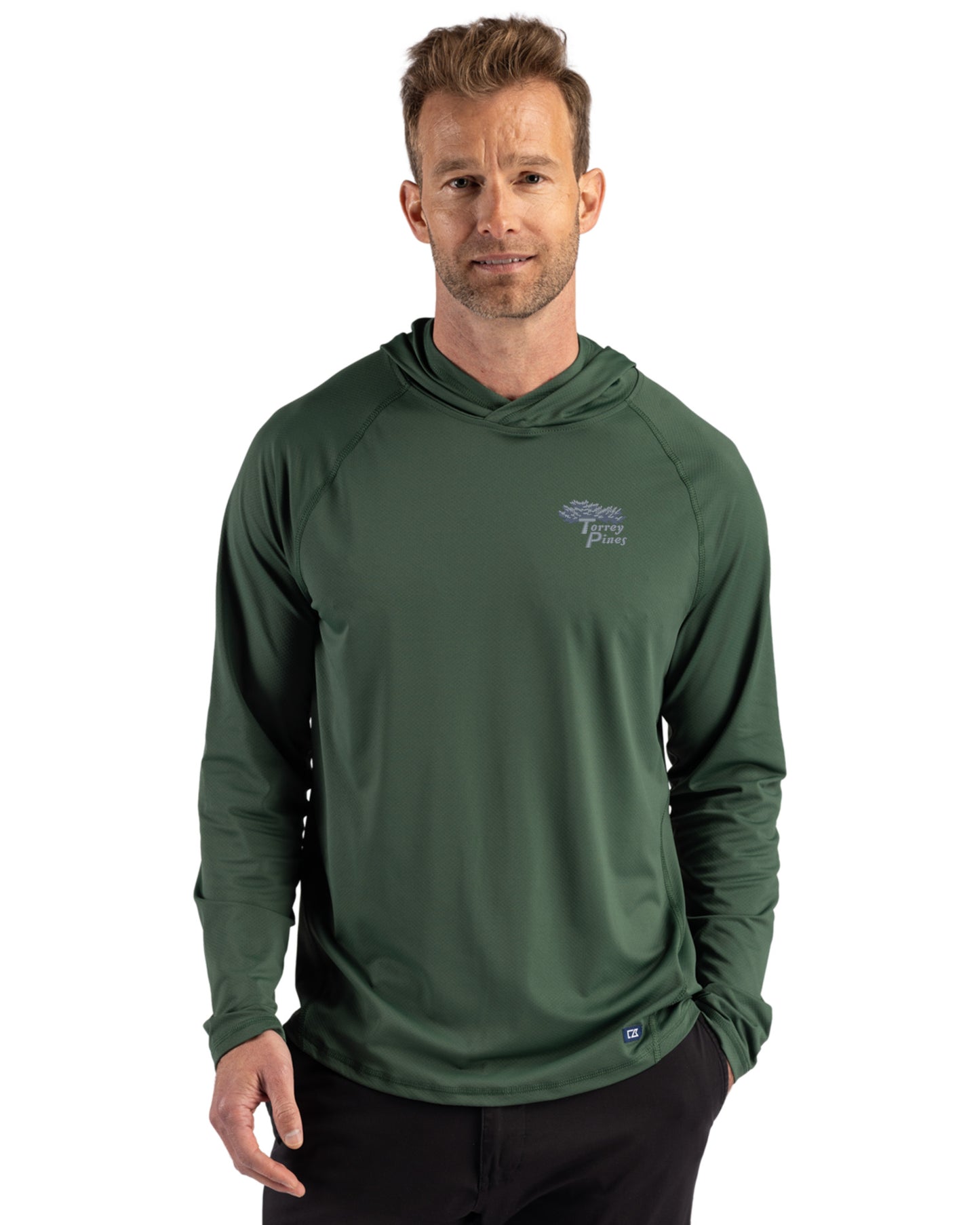 Torrey Pines Cutter & Buck Prospect Recycled Featherlight Stretch Mens Hooded Pullover