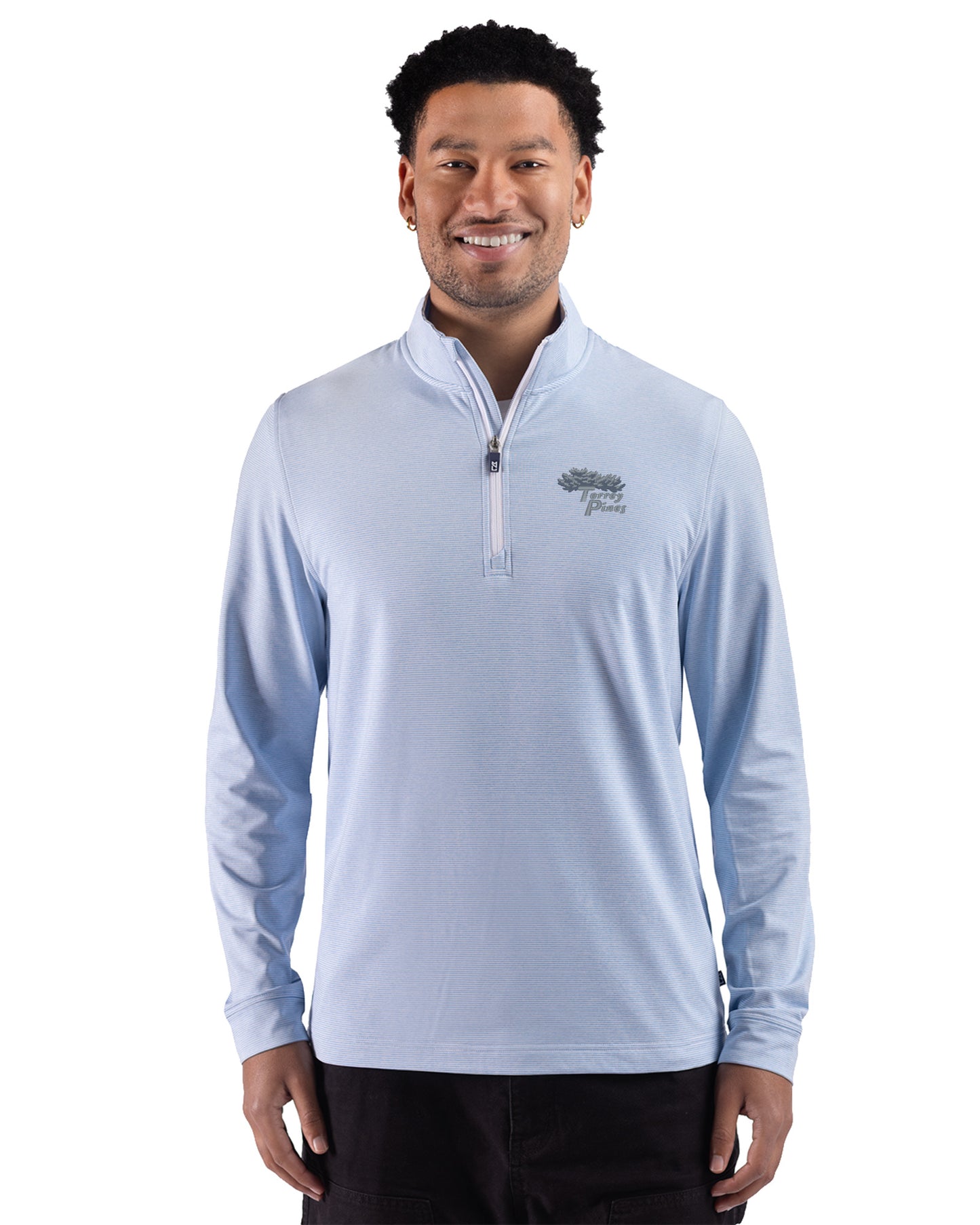Torrey Pines Cutter & Buck Adapt Recycled Soft Knit Stripe Mens Quarter Zip Pullover