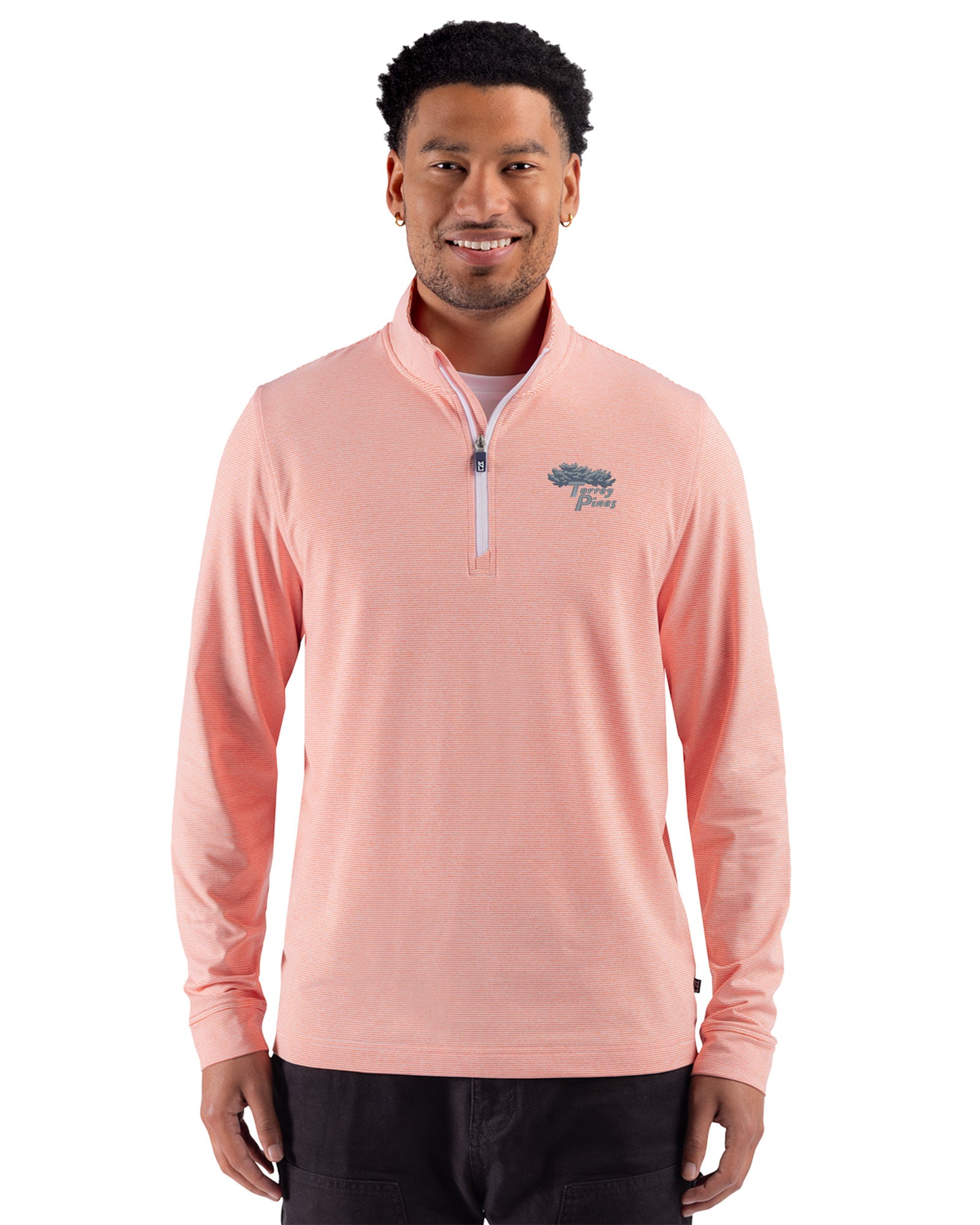 Torrey Pines Cutter & Buck Adapt Recycled Soft Knit Stripe Mens Quarter Zip Pullover