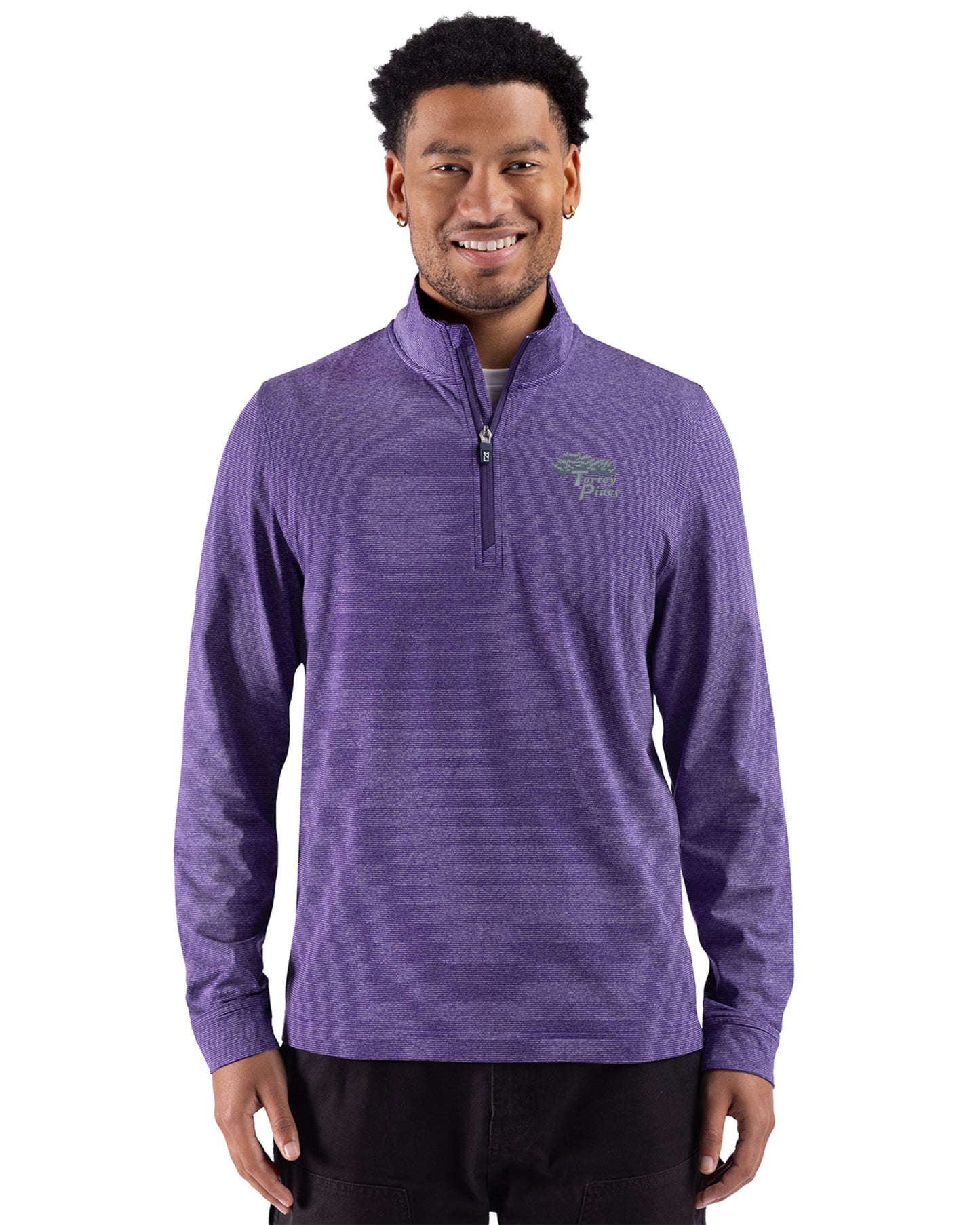 Torrey Pines Cutter & Buck Adapt Recycled Soft Knit Stripe Mens Quarter Zip Pullover