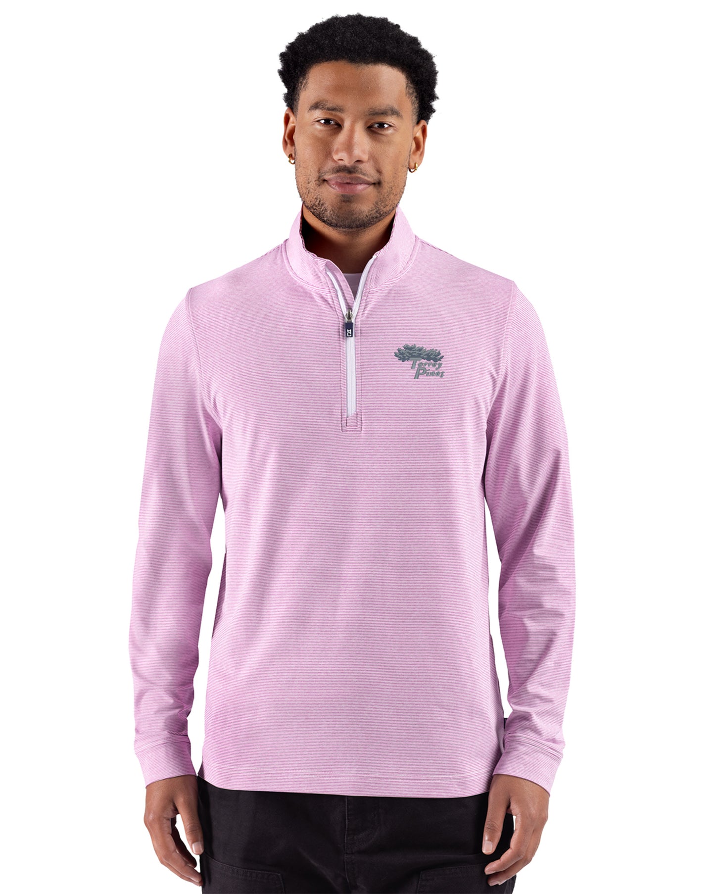 Torrey Pines Cutter & Buck Adapt Recycled Soft Knit Stripe Mens Quarter Zip Pullover